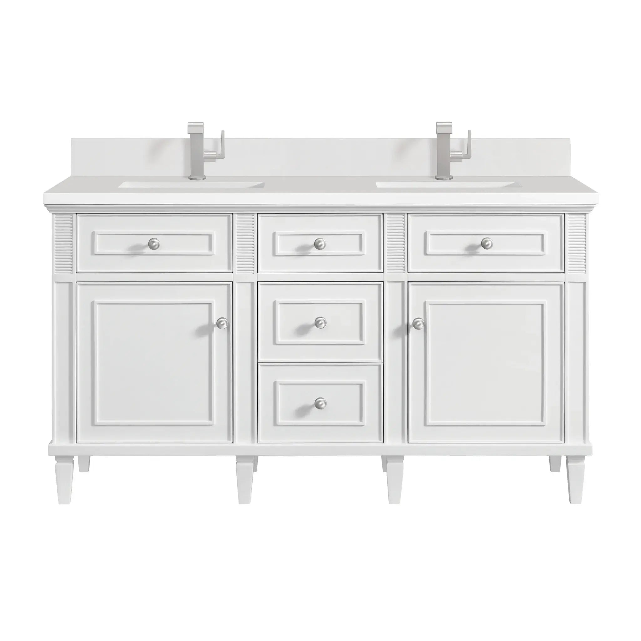 60" Lorelai Double Vanity in Bright White-White Zeus Silestone & Backsplash-Single Hole image