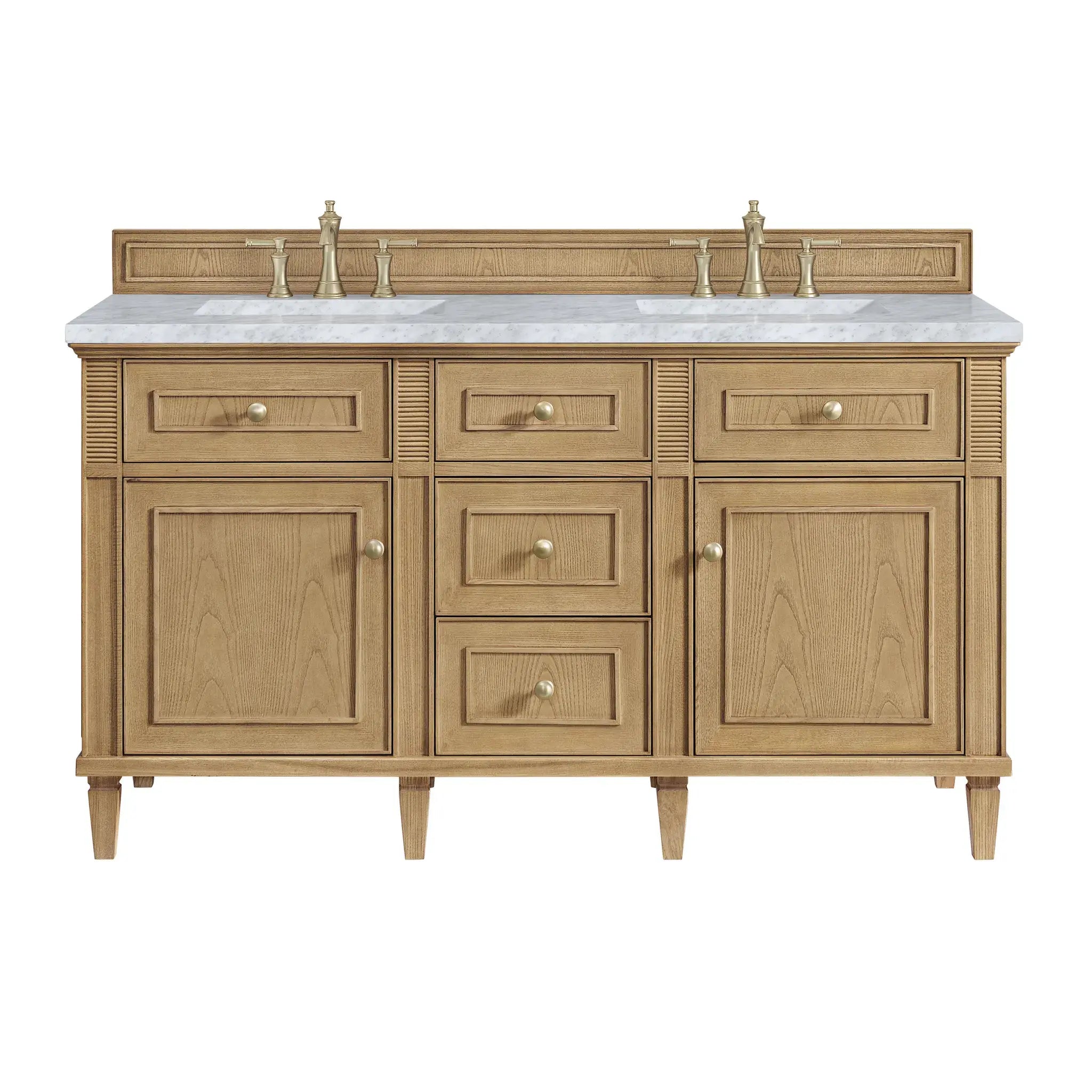 60" Lorelai Double Vanity in Light Natural Oak-Carrara White Marble-8" Widespread image