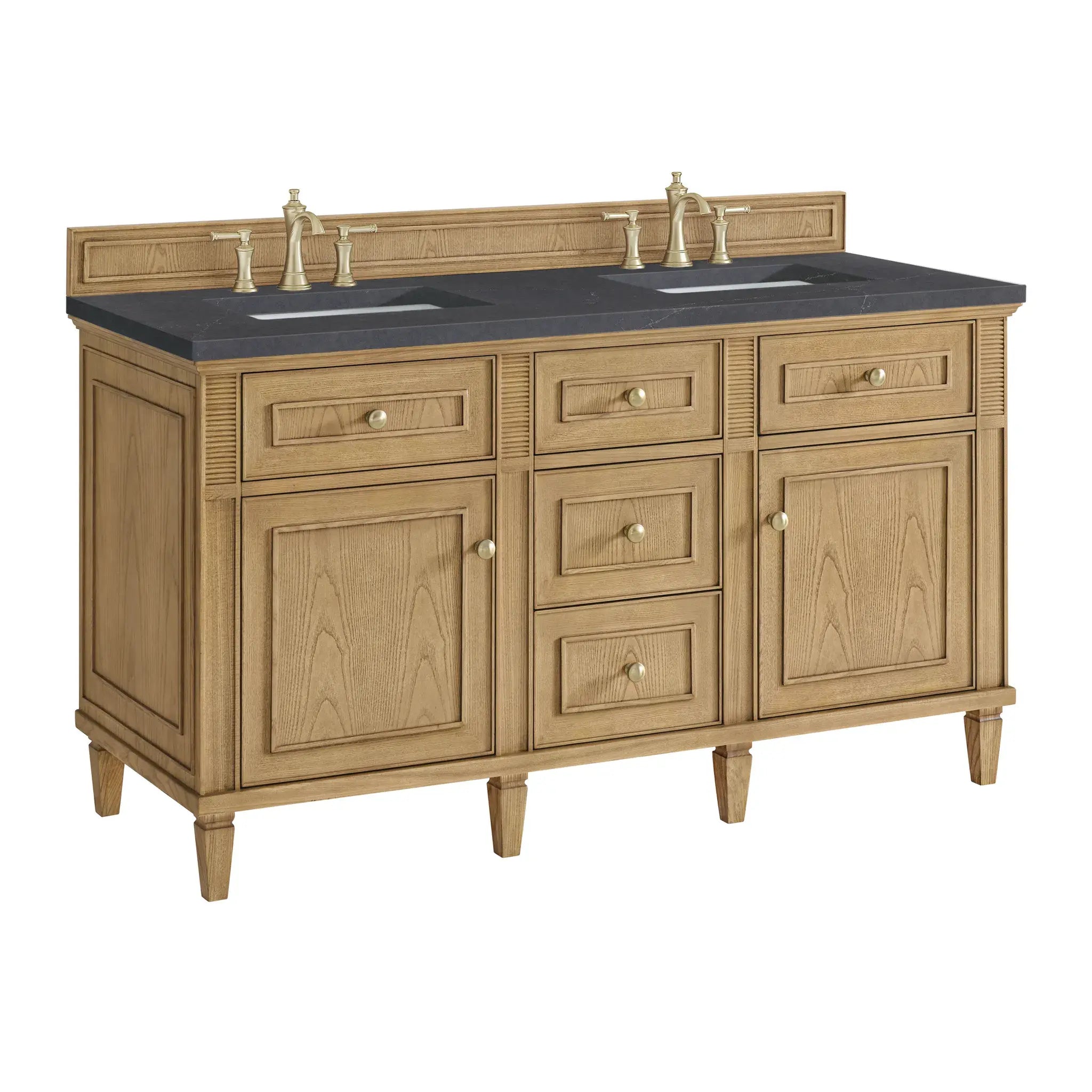 60" Lorelai Double Vanity in Light Natural Oak-Charcoal Soapstone Silestone-8" Widespread image 9