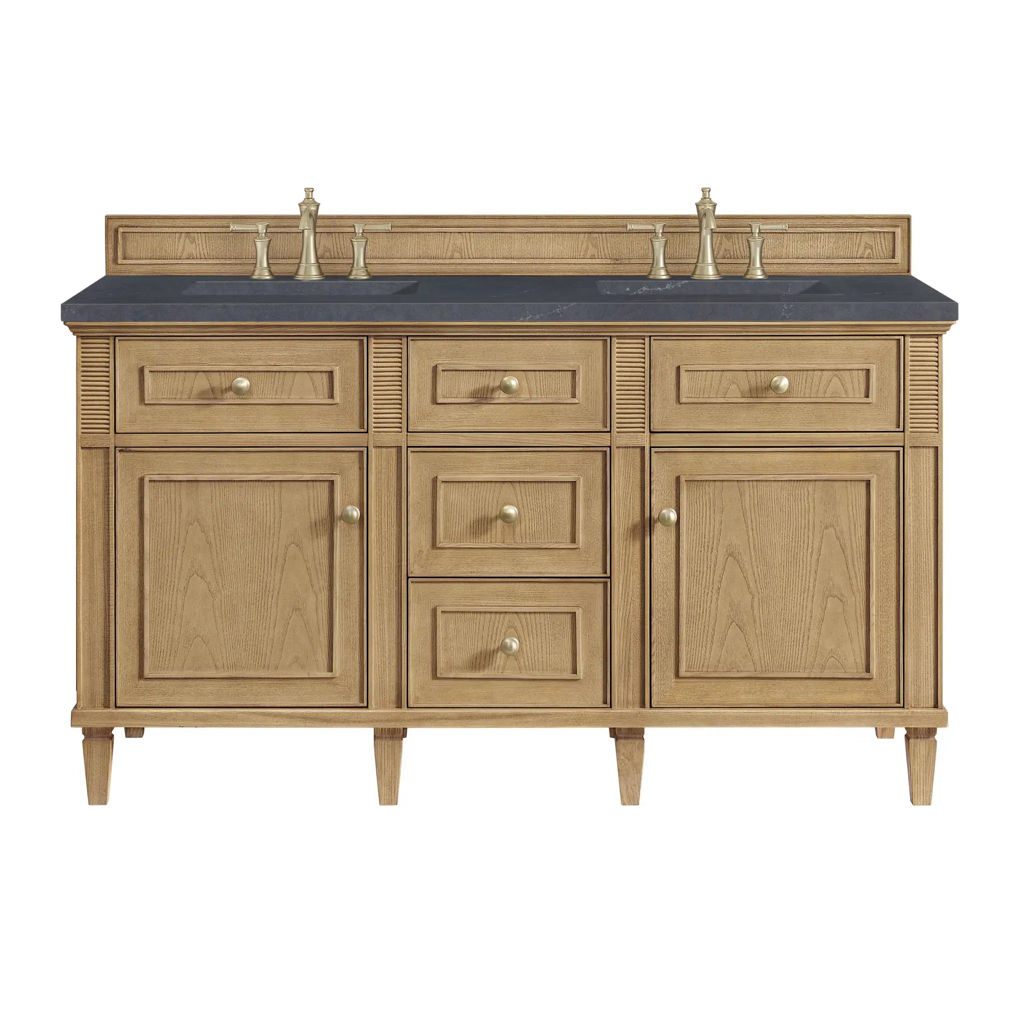 60" Lorelai Double Vanity in Light Natural Oak-Charcoal Soapstone Silestone-8" Widespread image