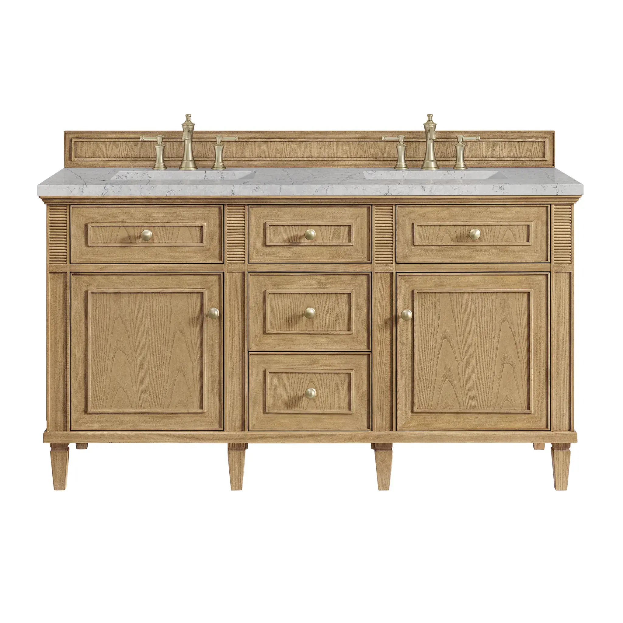 60" Lorelai Double Vanity in Light Natural Oak-Eternal Jasmine Pearl Silestone-8" Widespread image