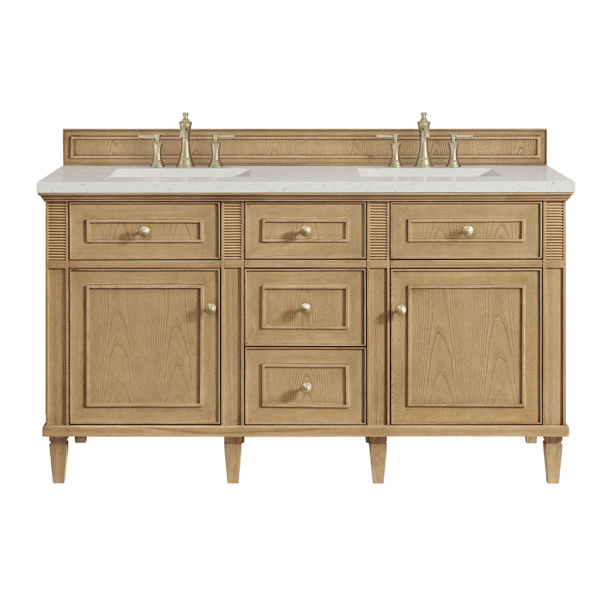 60" Lorelai Double Vanity in Light Natural Oak-Lime Delight Silestone-8" Widespread image
