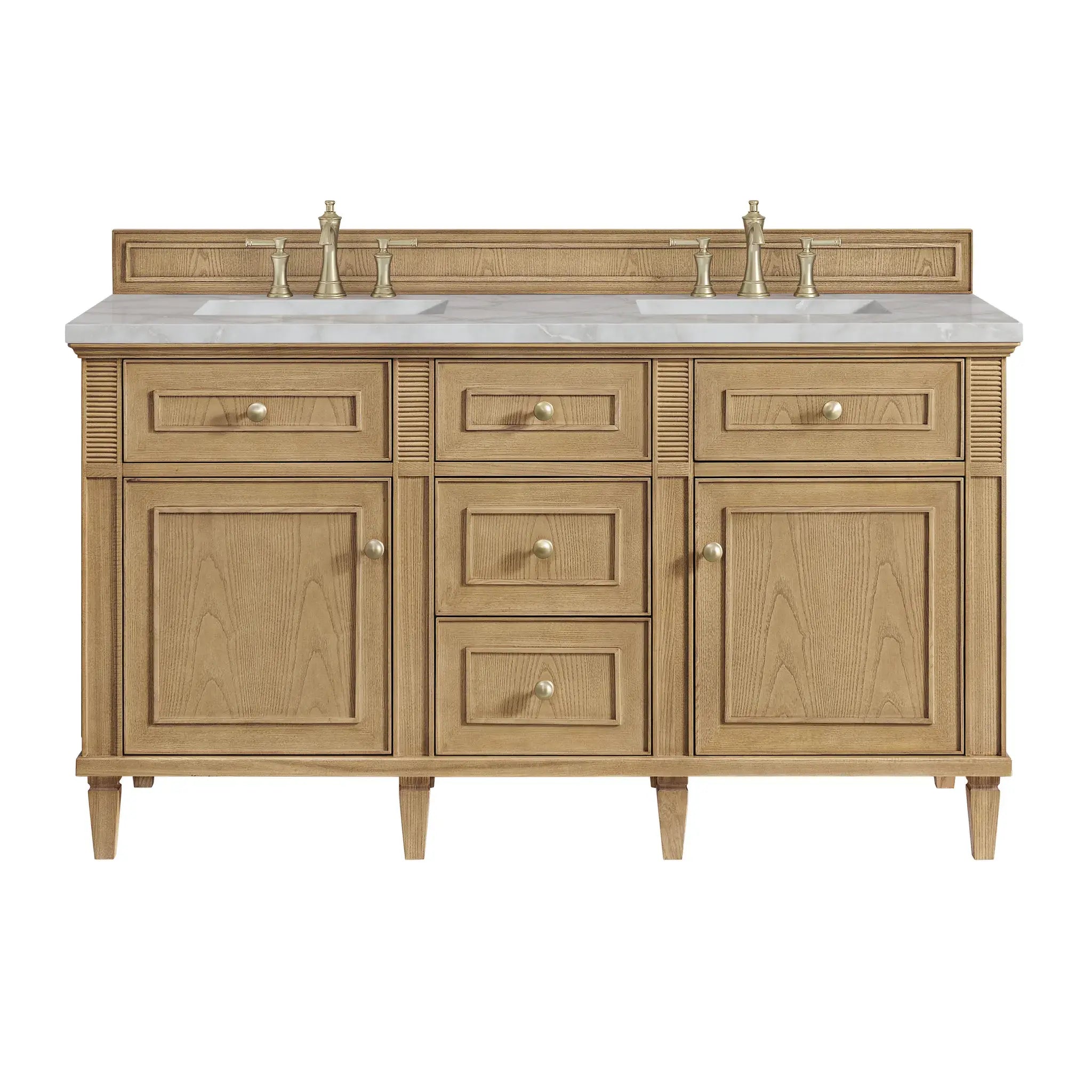 60" Lorelai Double Vanity in Light Natural Oak-Victorian Silver Silestone-8" Widespread image