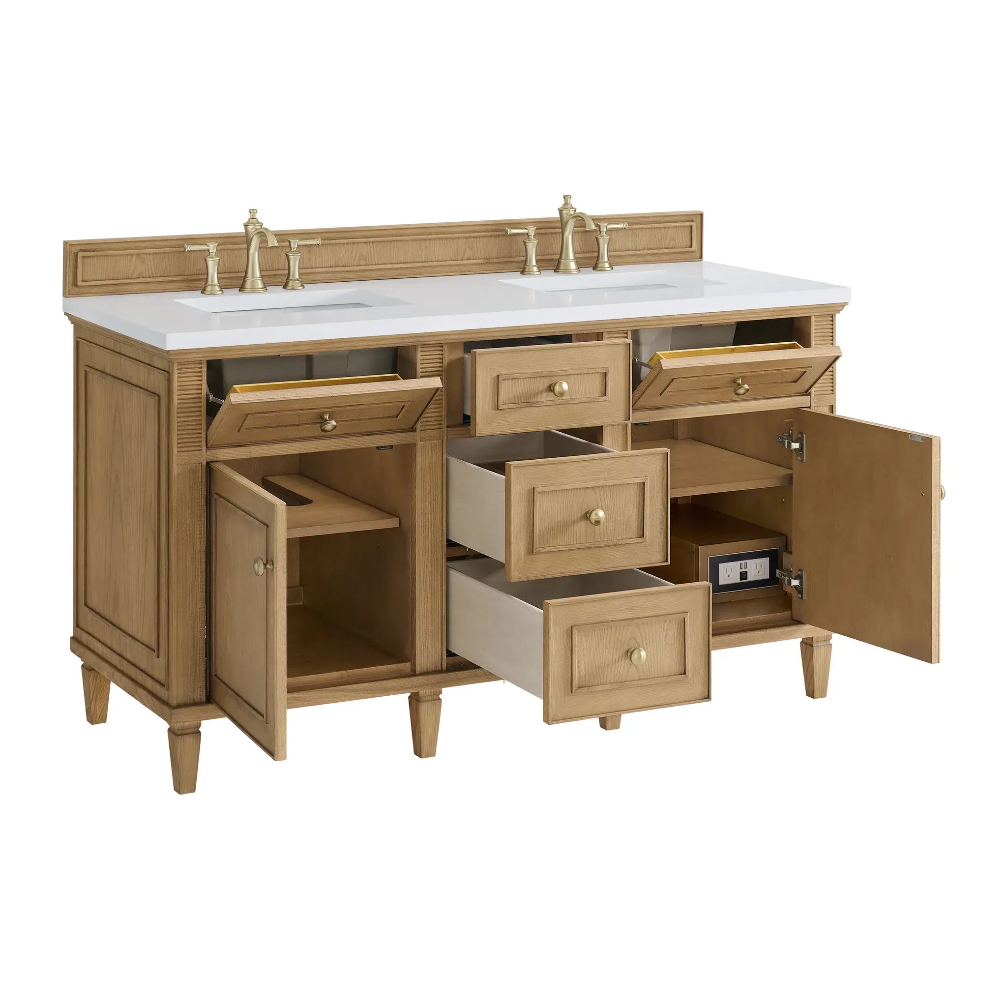 60" Lorelai Double Vanity in Light Natural Oak-White Zeus Silestone-8" Widespread image 8