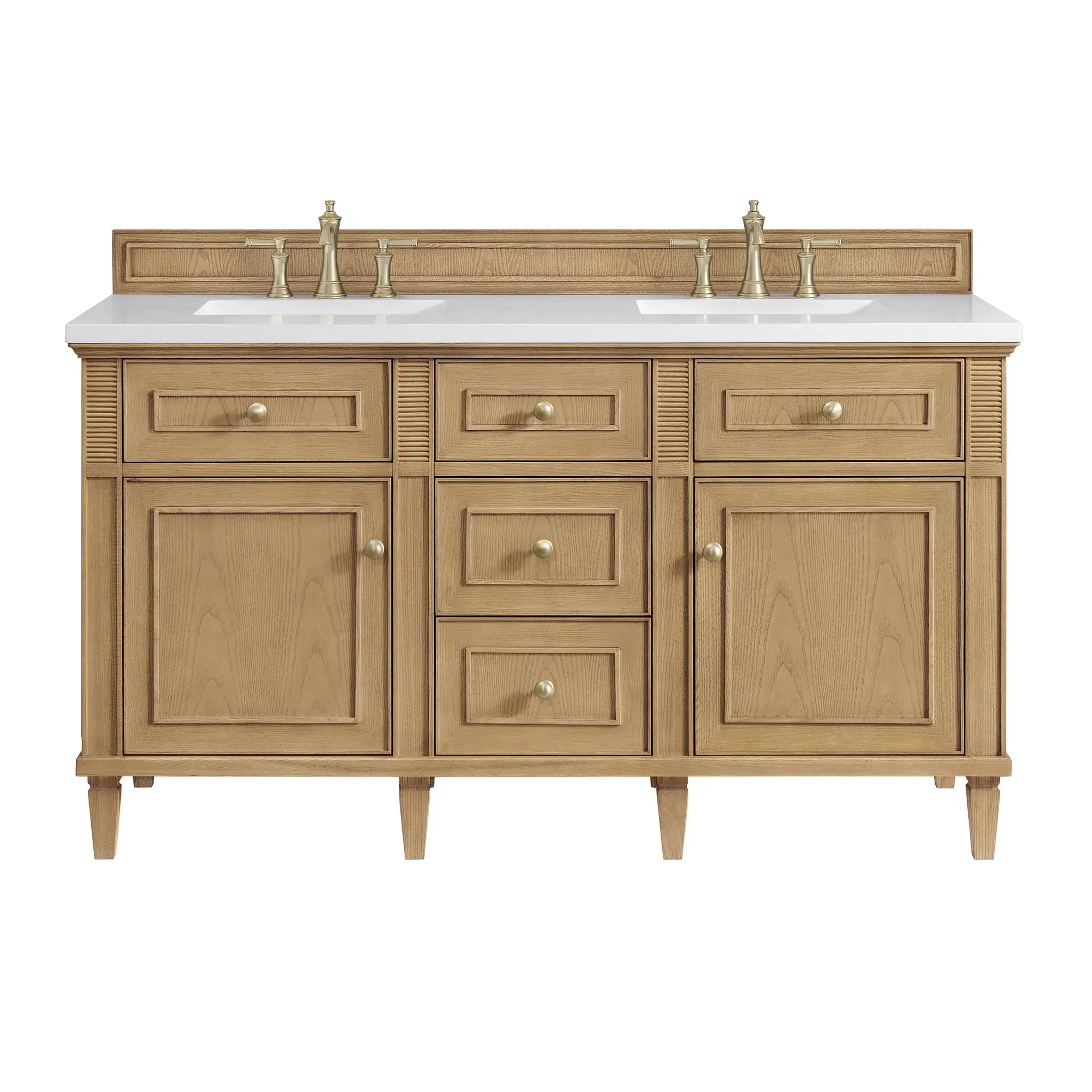 60" Lorelai Double Vanity in Light Natural Oak-White Zeus Silestone-8" Widespread image