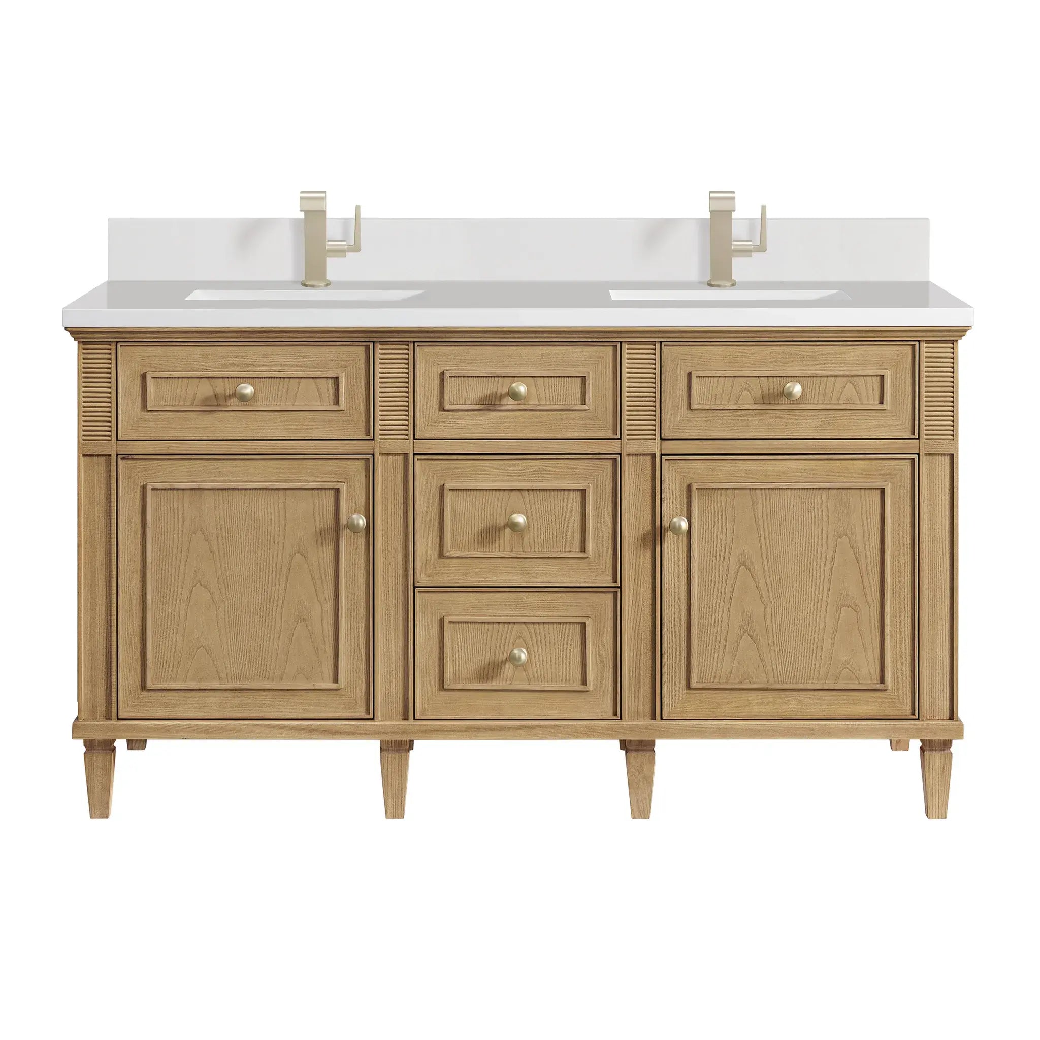 60" Lorelai Double Vanity in Light Natural Oak-White Zeus Silestone & Backsplash-Single Hole image
