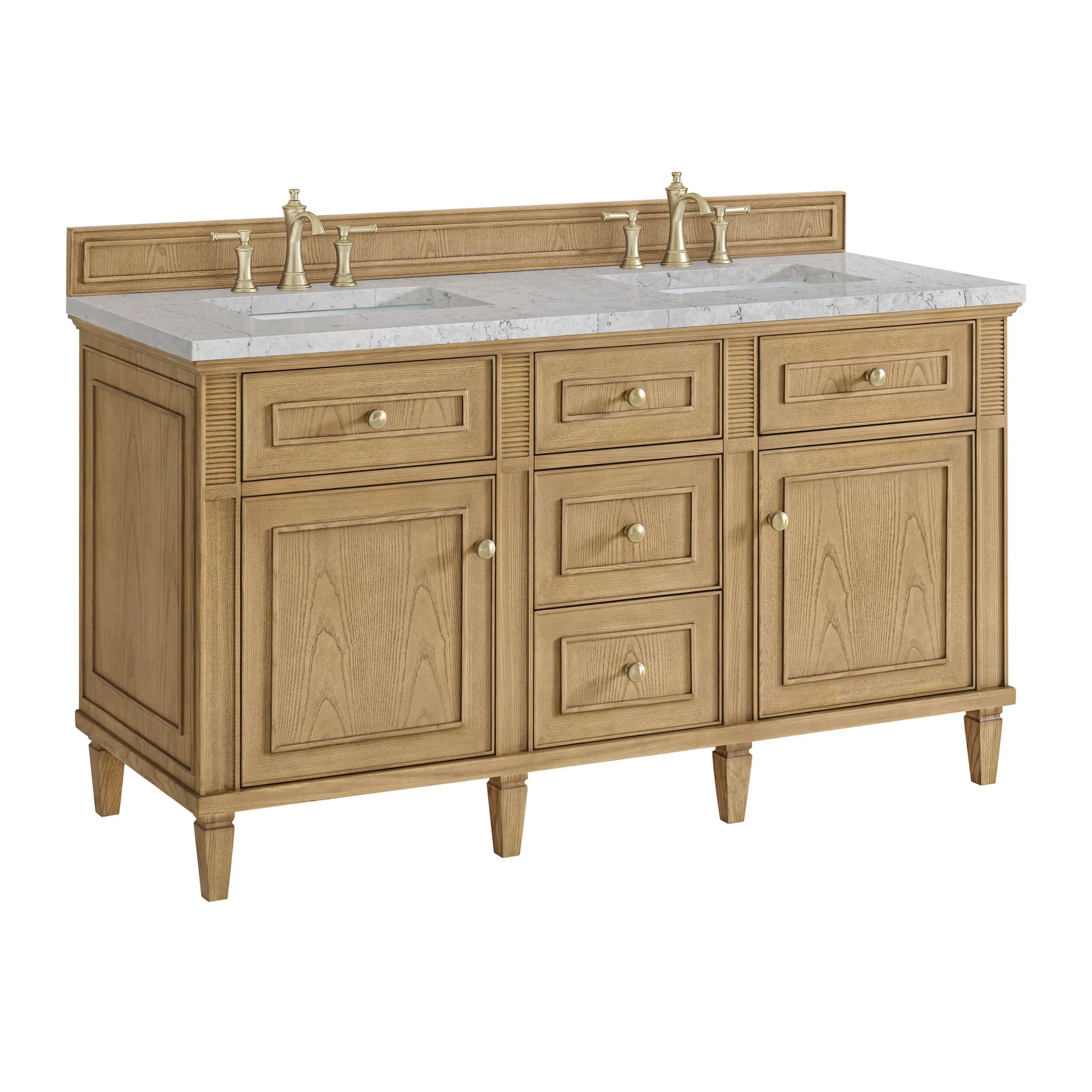 60" Lorelai Double Vanity in Light Natural Oak Wireless Charger-Eternal Jasmine Pearl Silestone-8" Widespread image 12