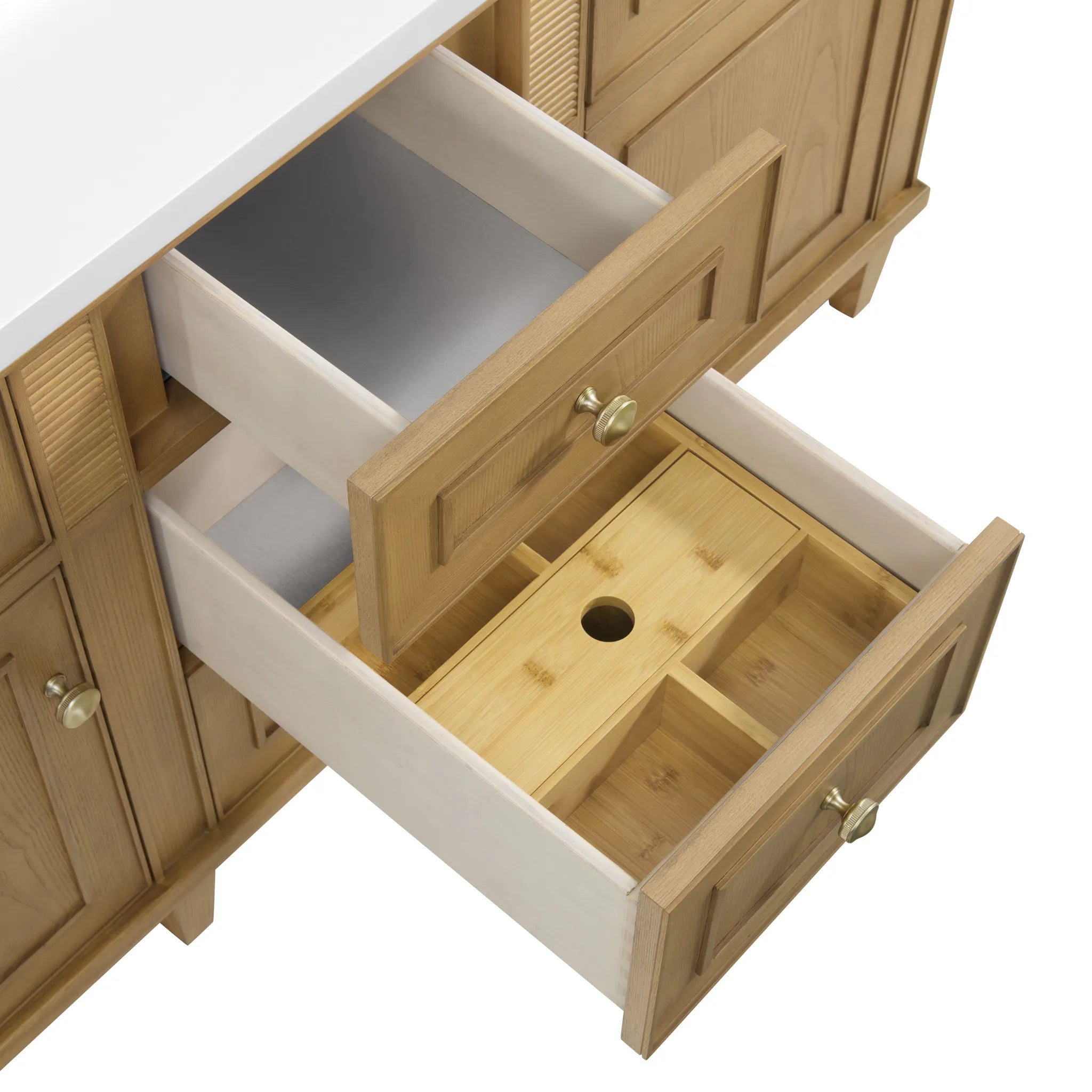 60" Lorelai Double Vanity in Light Natural Oak Wireless Charger-Eternal Jasmine Pearl Silestone-8" Widespread image 15