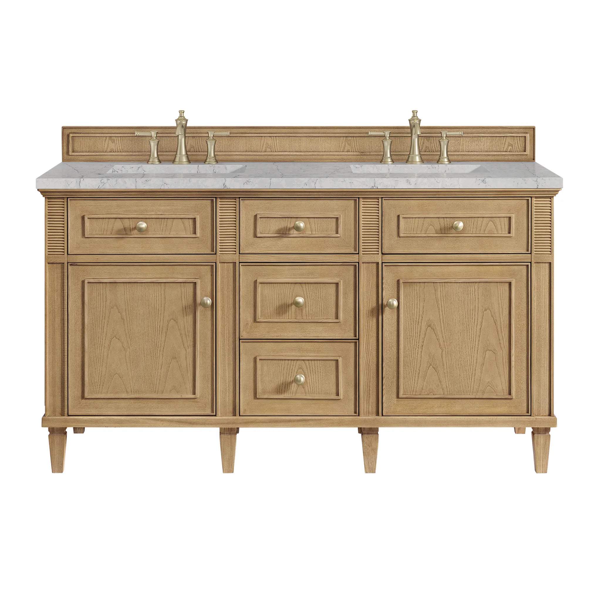 60" Lorelai Double Vanity in Light Natural Oak Wireless Charger-Eternal Jasmine Pearl Silestone-8" Widespread image