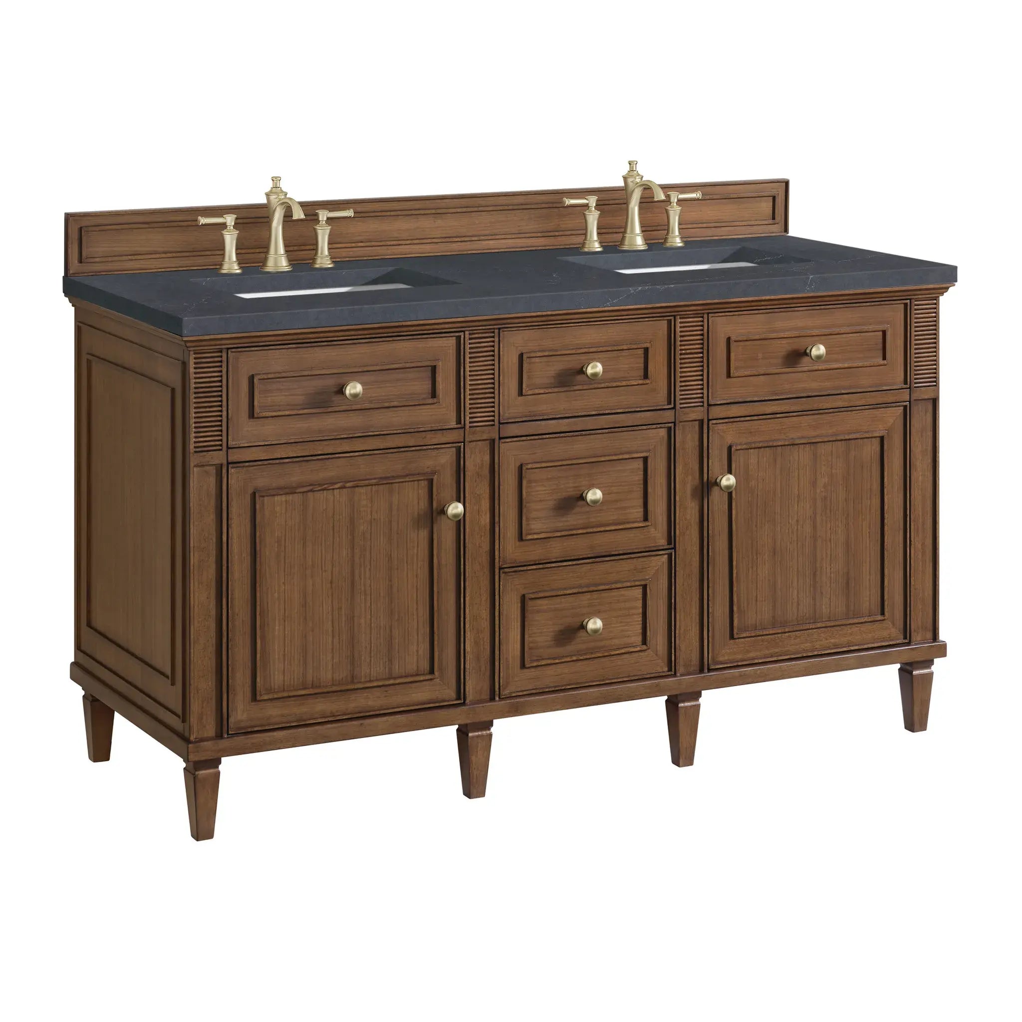 60" Lorelai Double Vanity in Mid-Century Walnut-Charcoal Soapstone Silestone-8" Widespread image 9