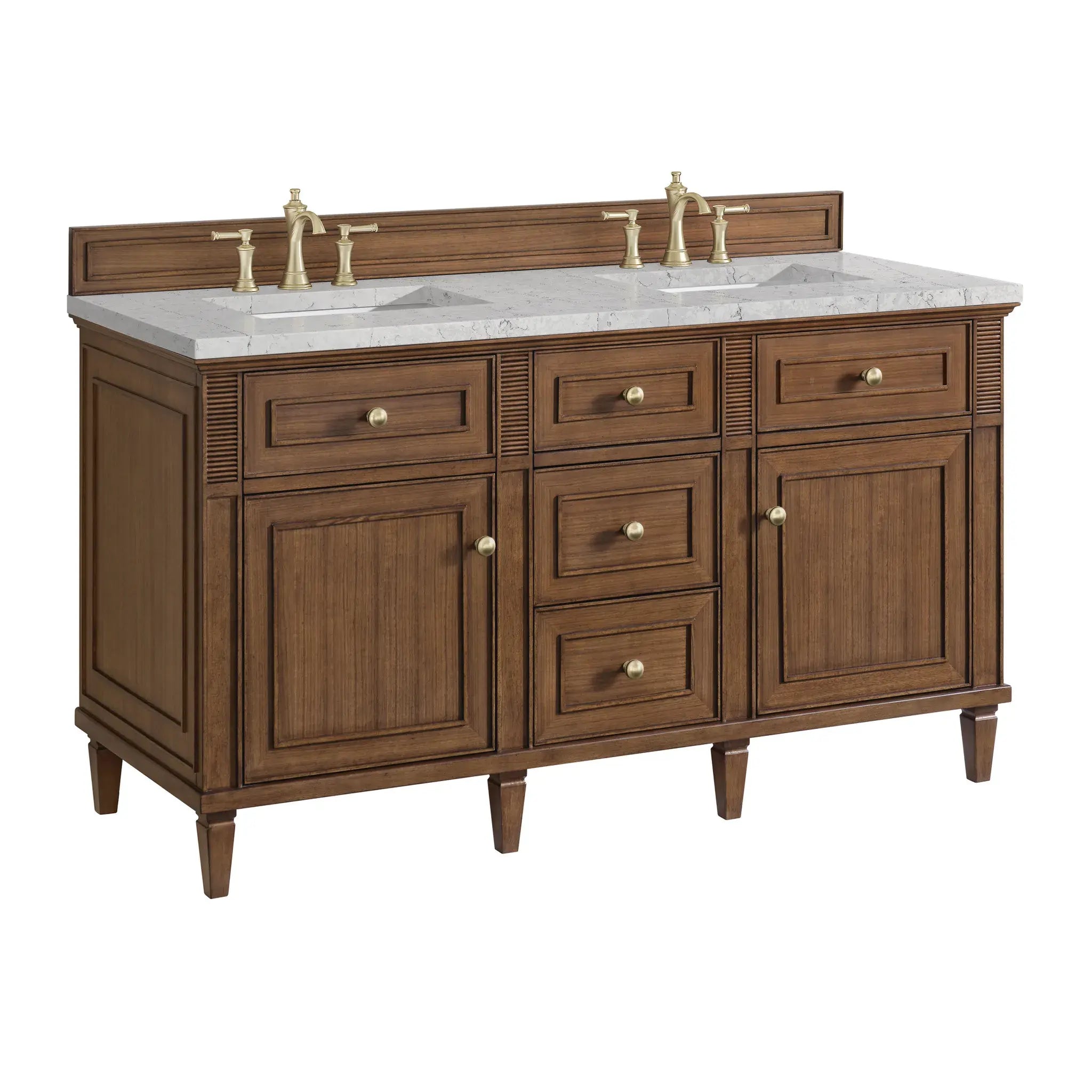60" Lorelai Double Vanity in Mid-Century Walnut-Eternal Jasmine Pearl Silestone-8" Widespread image 9