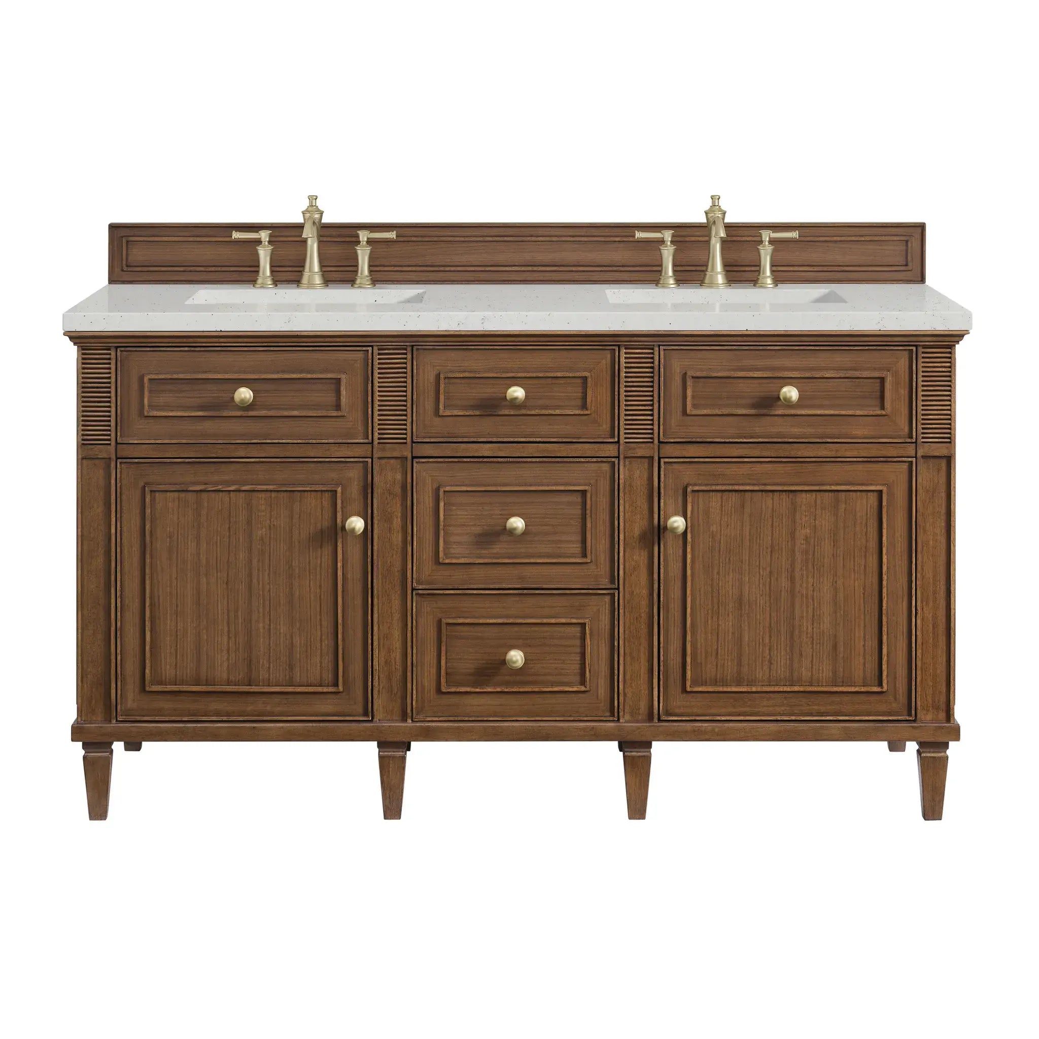60" Lorelai Double Vanity in Mid-Century Walnut-Lime Delight Silestone-8" Widespread image