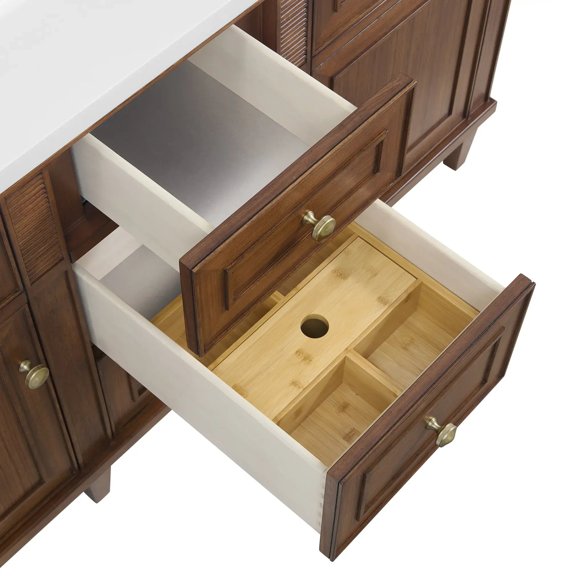 60" Lorelai Double Vanity in Mid-Century Walnut-White Zeus Silestone-8" Widespread image 13