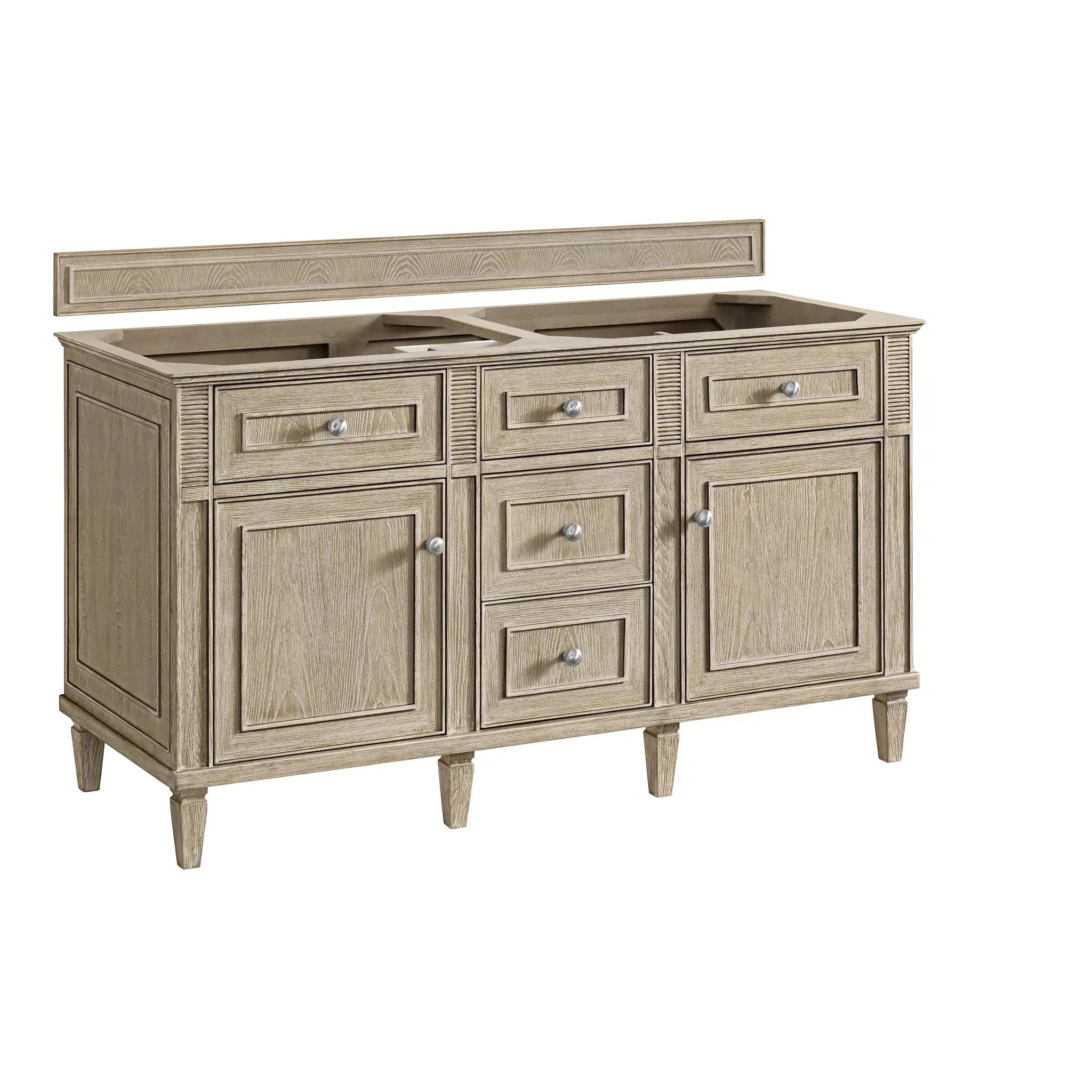 60" Lorelai Double Vanity in Whitewashed Oak-Eternal Jasmine Pearl Silestone-8" Widespread image 1