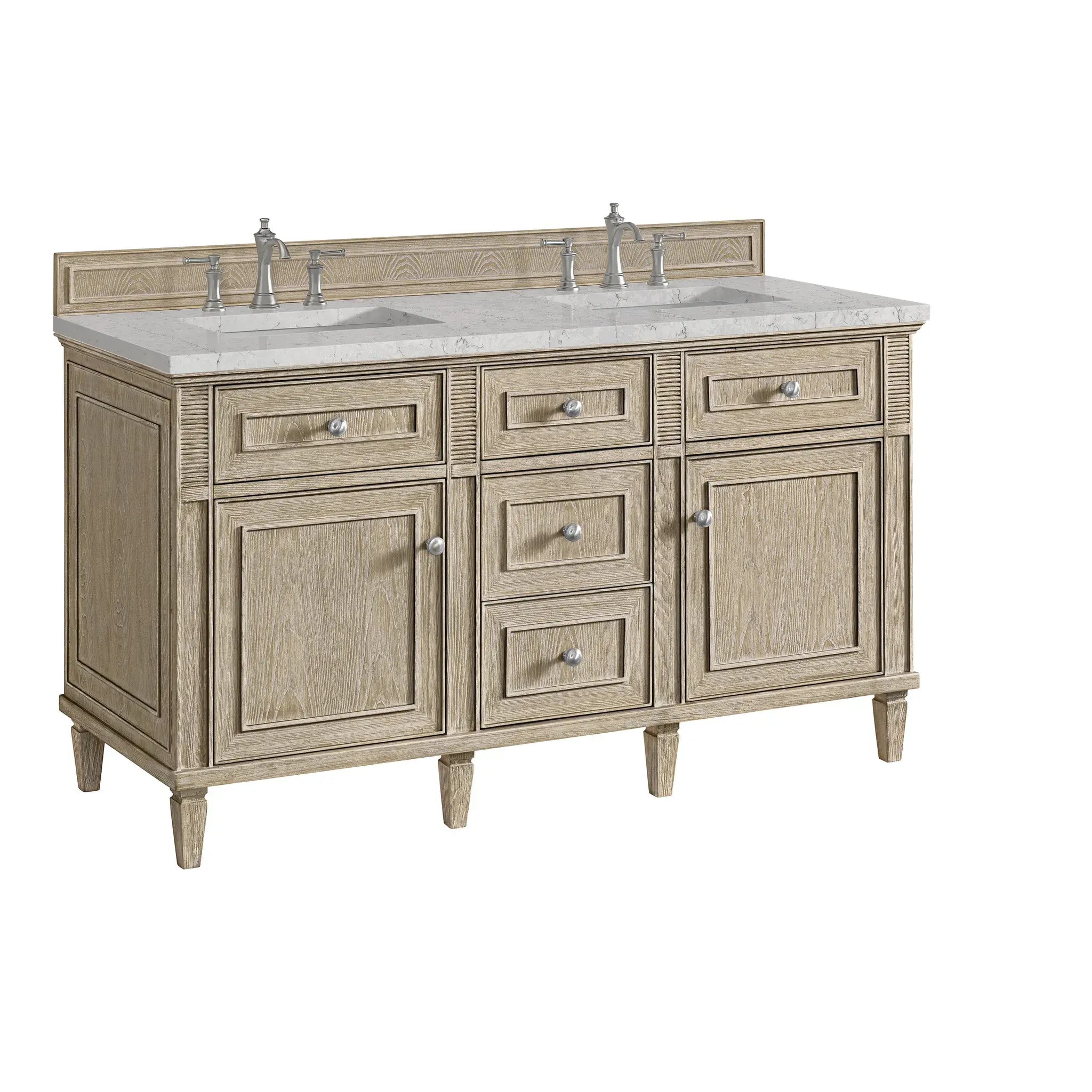 60" Lorelai Double Vanity in Whitewashed Oak-Eternal Jasmine Pearl Silestone-8" Widespread image 9