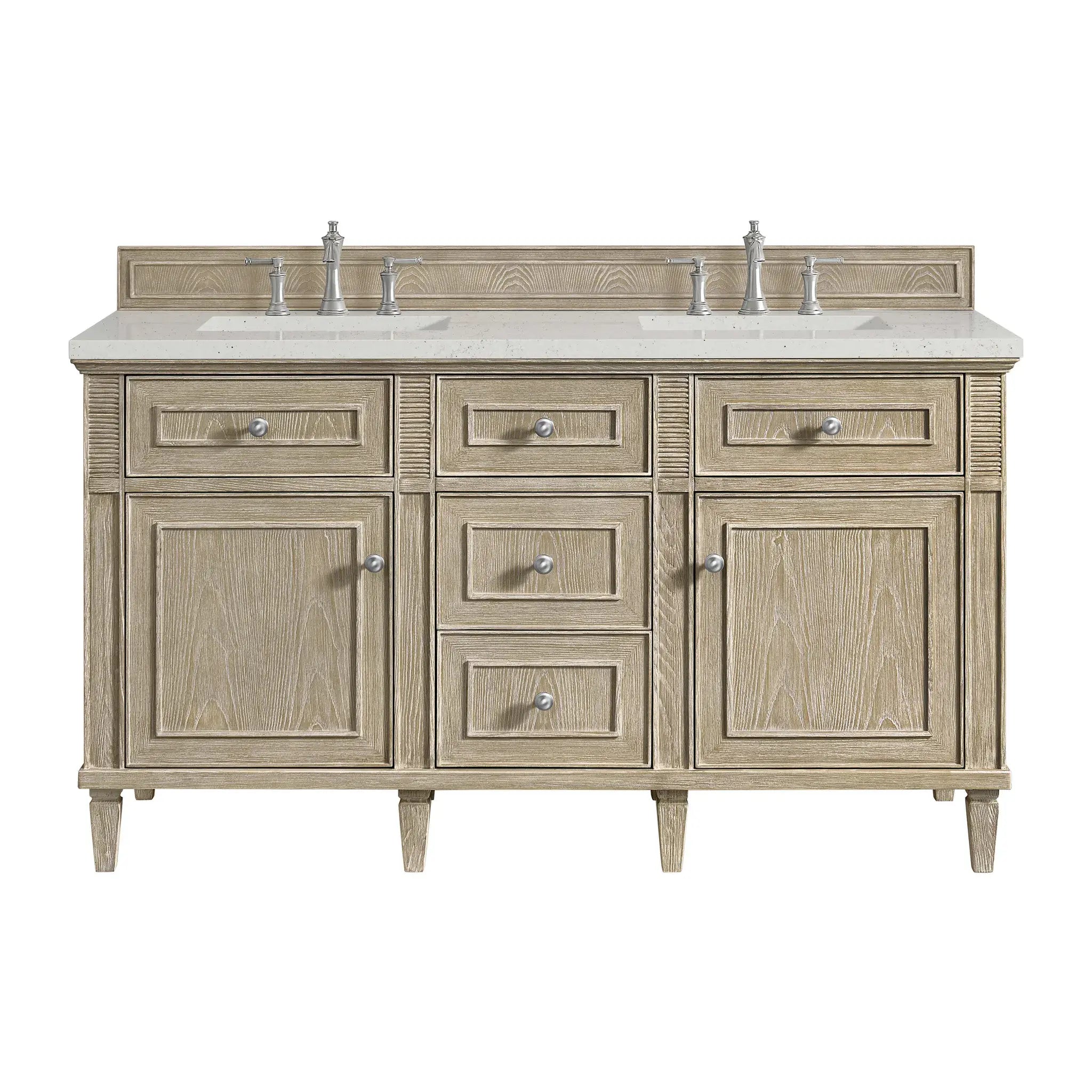 60" Lorelai Double Vanity in Whitewashed Oak-Lime Delight Silestone-8" Widespread image