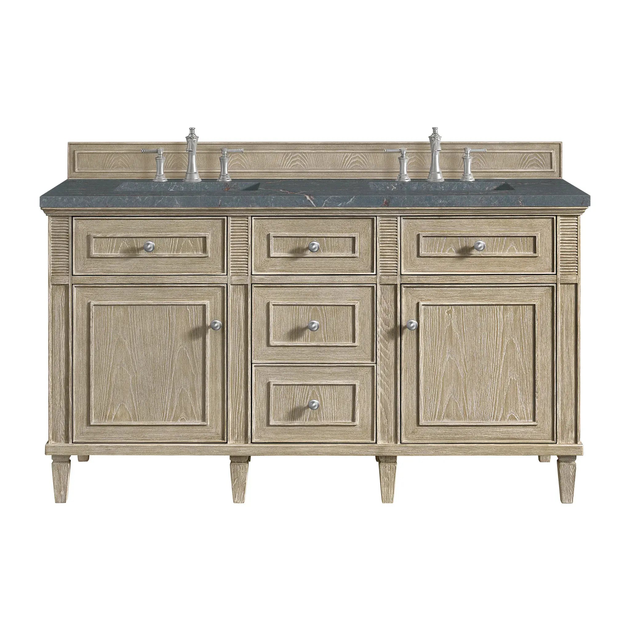 60" Lorelai Double Vanity in Whitewashed Oak-Parisien Bleu Silestone-8" Widespread image