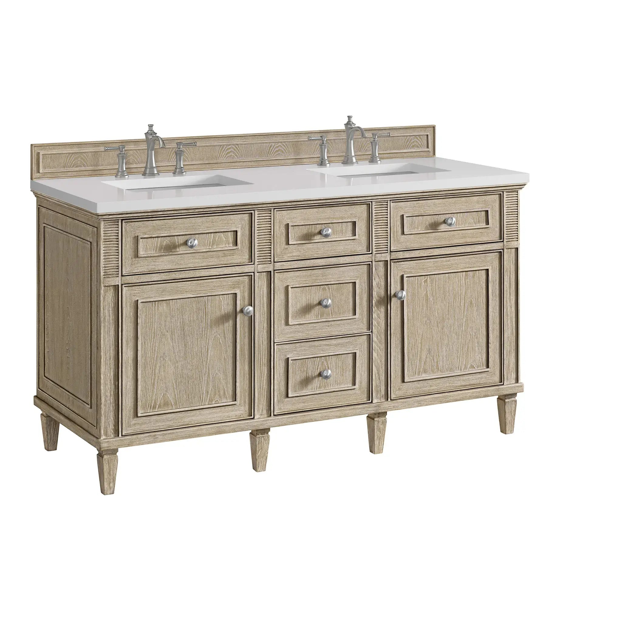 60" Lorelai Double Vanity in Whitewashed Oak-White Zeus Silestone-8" Widespread image 11