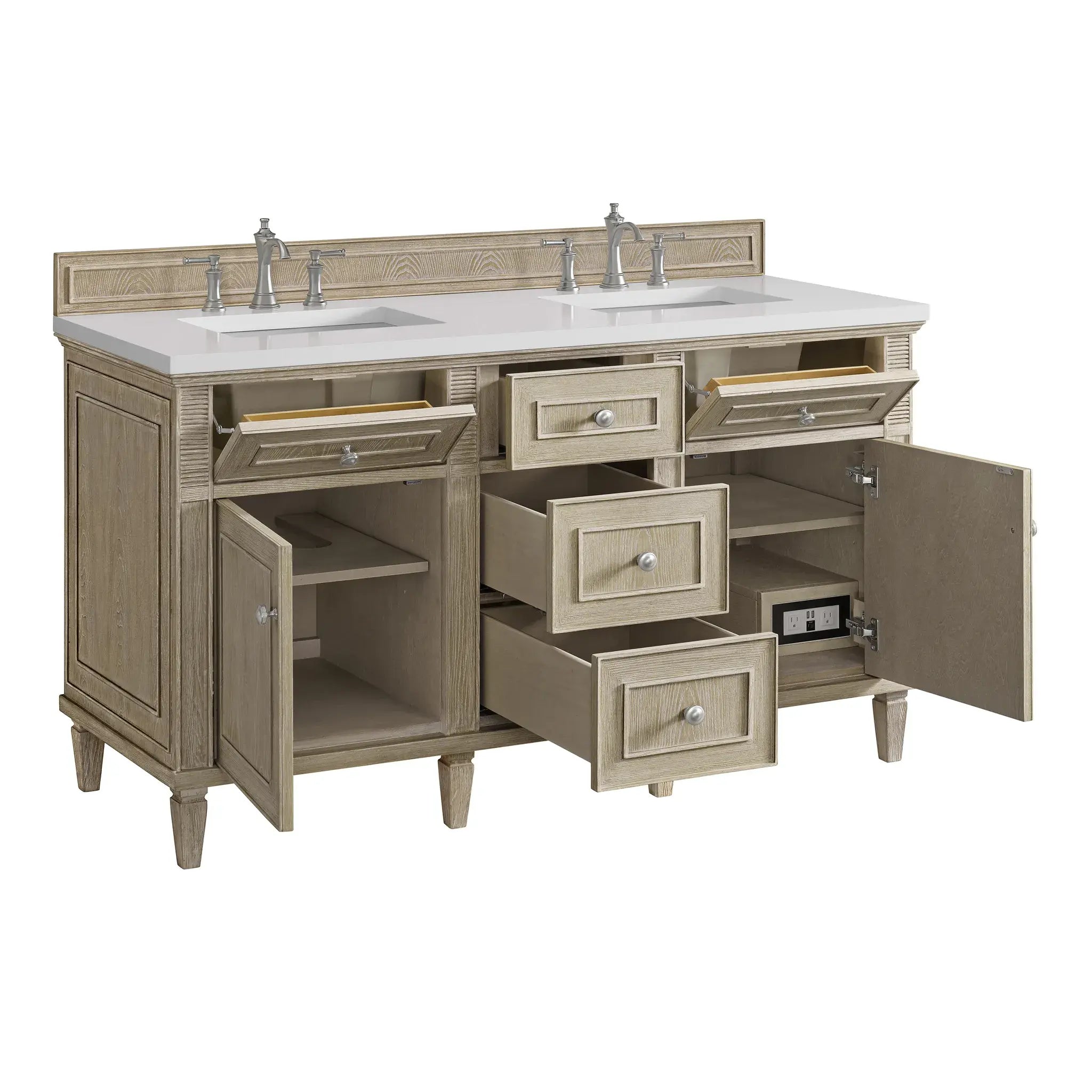 60" Lorelai Double Vanity in Whitewashed Oak-White Zeus Silestone-8" Widespread image 8