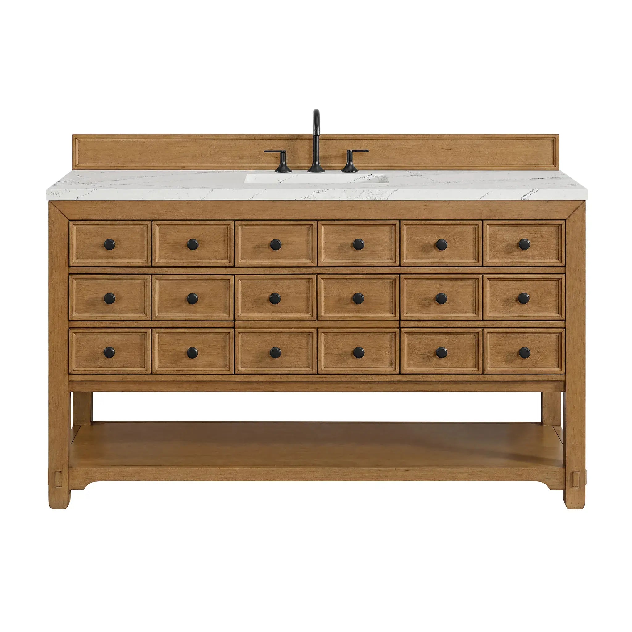60" Malibu Single Vanity in Amber Birch-Ethereal Noctis Silestone-8" Widespread image