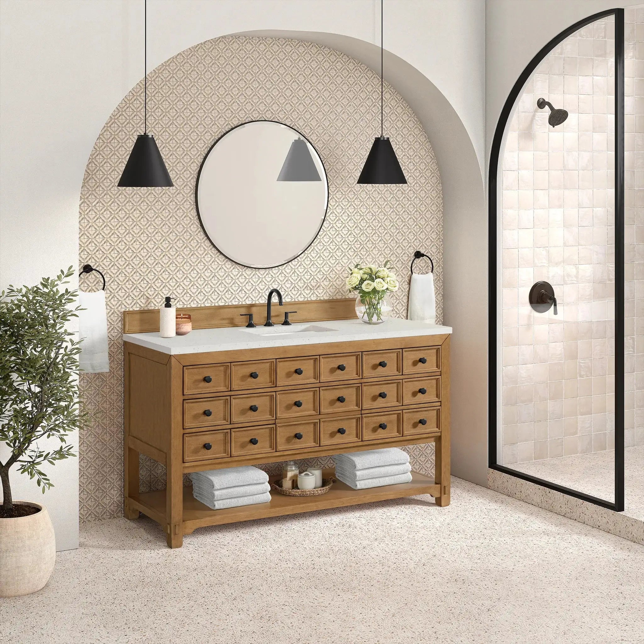 60" Malibu Single Vanity in Amber Birch-Lime Delight Silestone-8" Widespread image 3 new