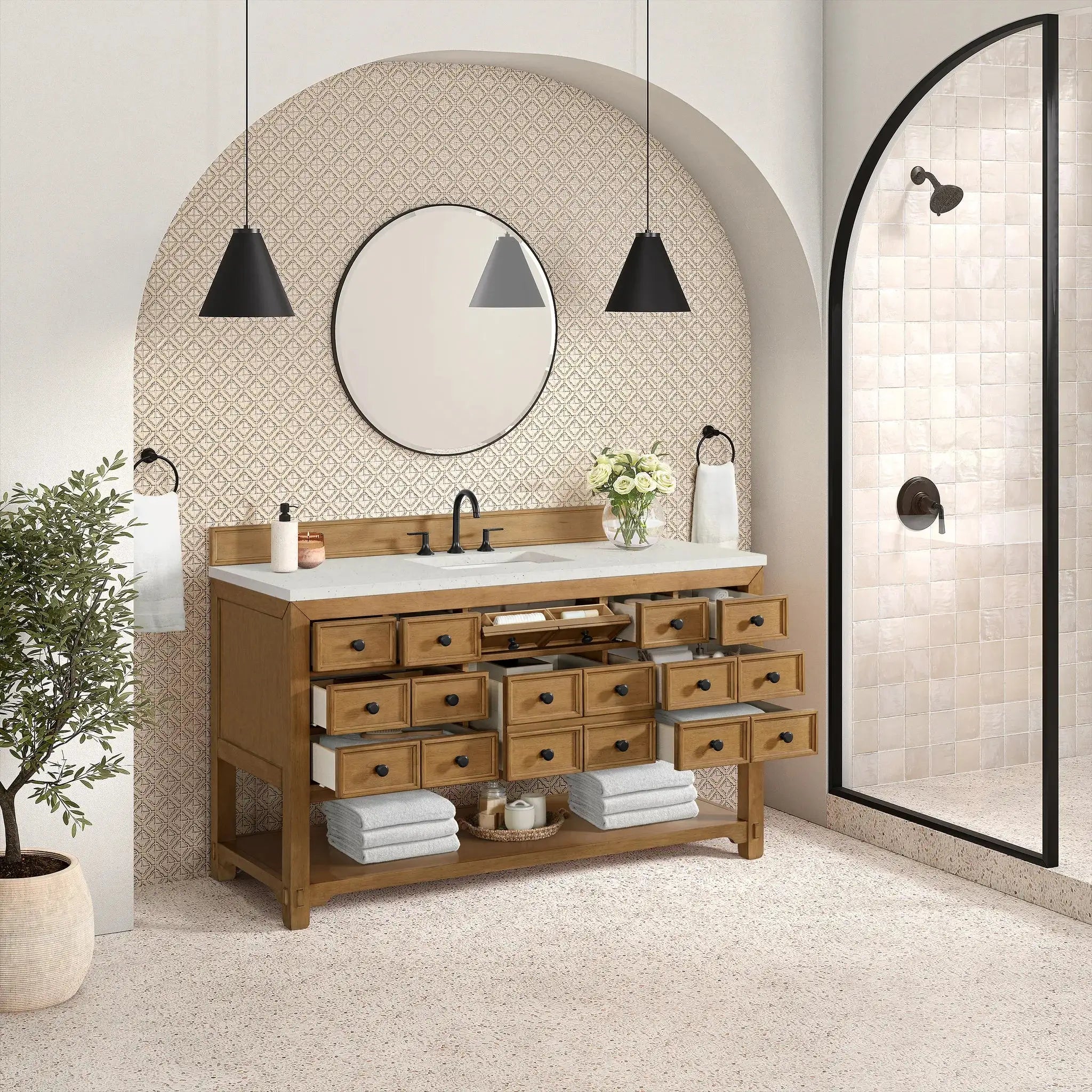 60" Malibu Single Vanity in Amber Birch-Lime Delight Silestone-8" Widespread image 4 new