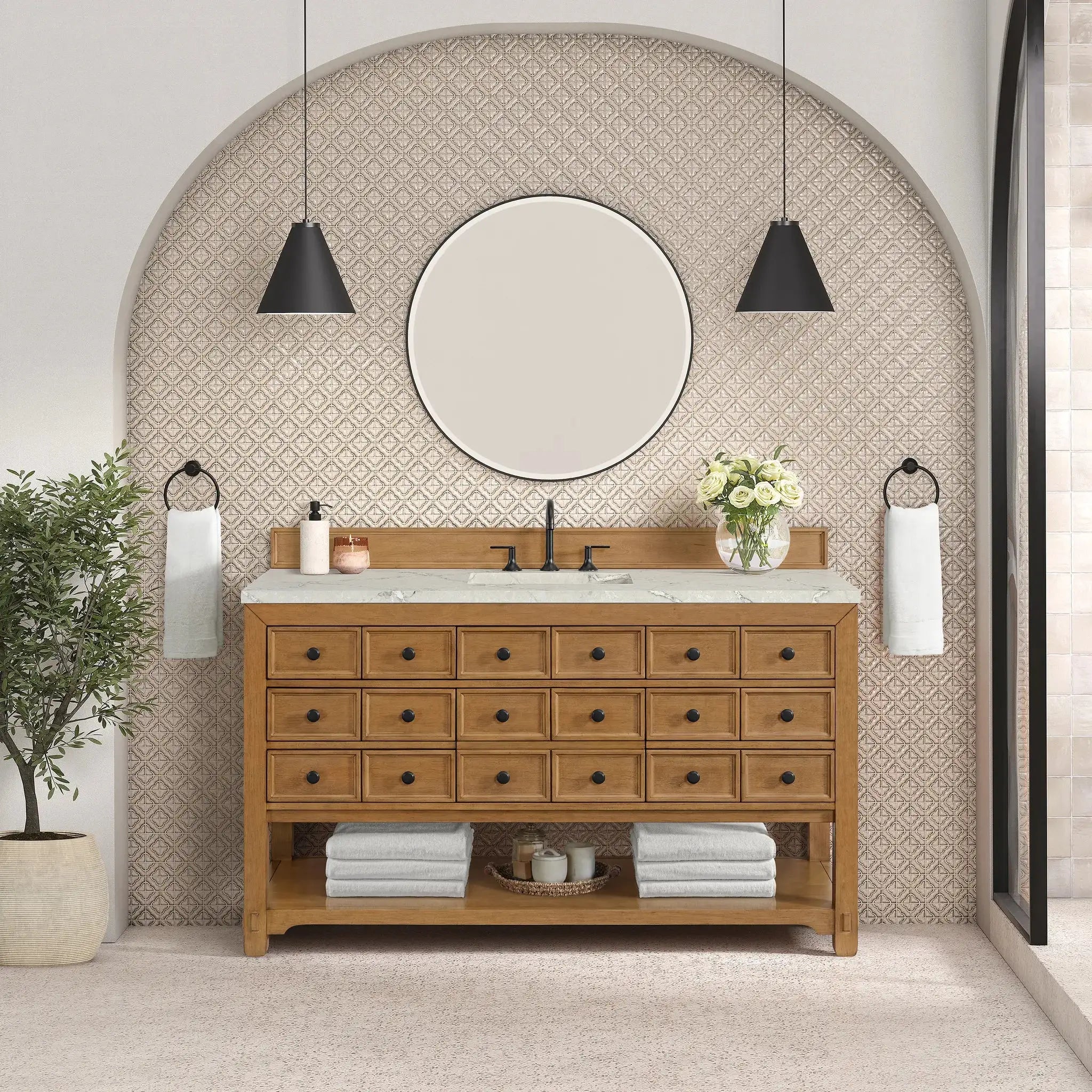 60" Malibu Single Vanity in Amber Birch-Victorian Silver Silestone-8" Widespread image 2 new