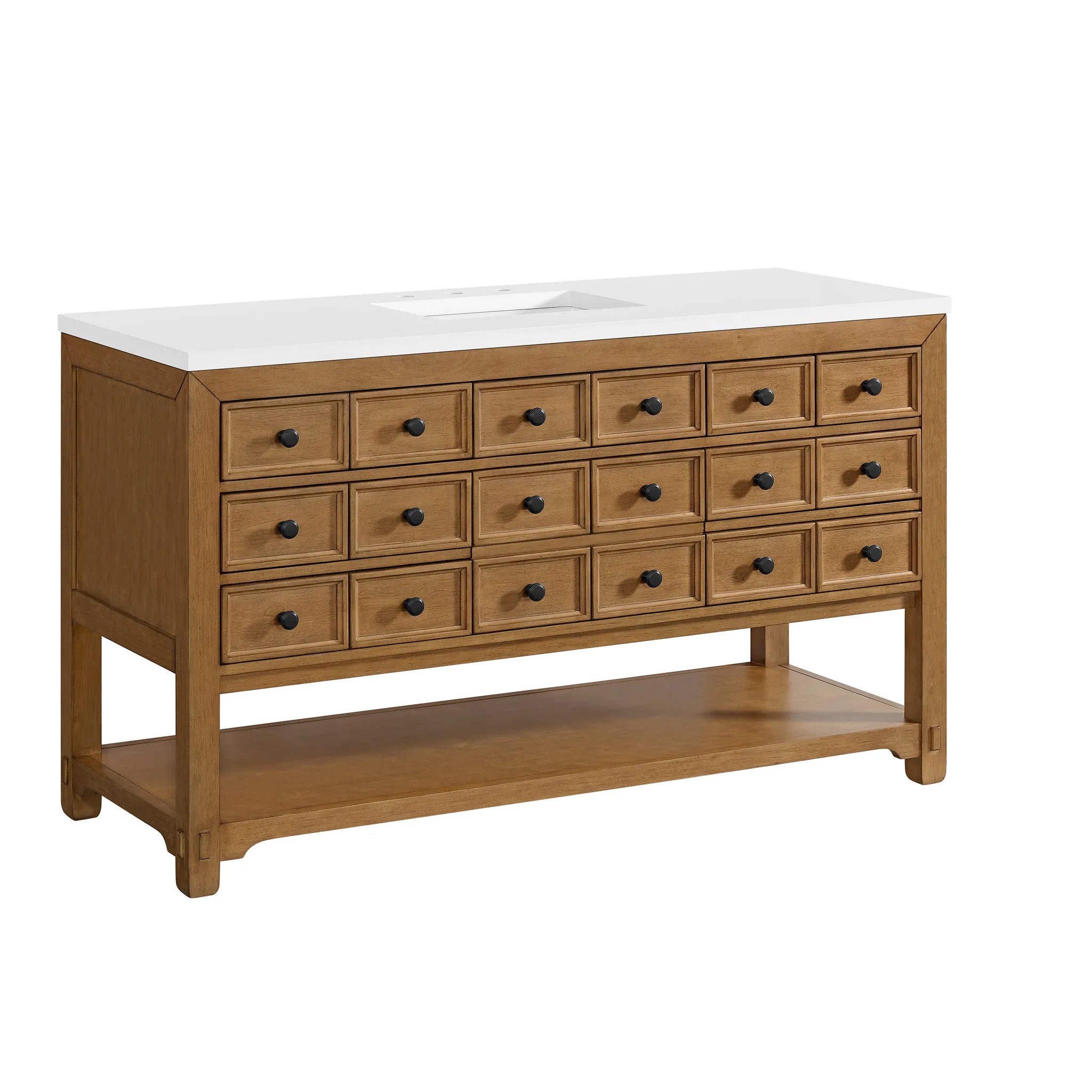 60" Malibu Single Vanity in Amber Birch-White Zeus Silestone-8" Widespread image 4