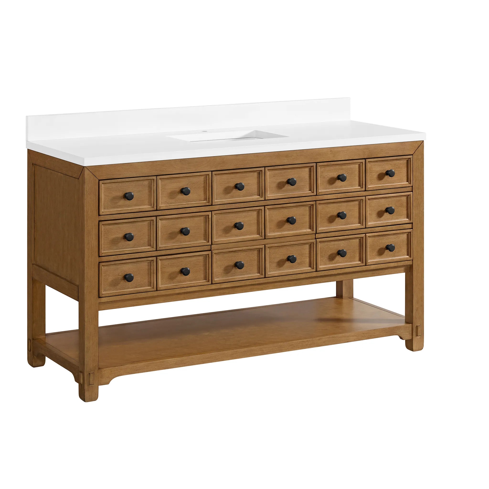60" Malibu Single Vanity in Amber Birch-White Zeus Silestone & Backsplash-Single Hole image 9
