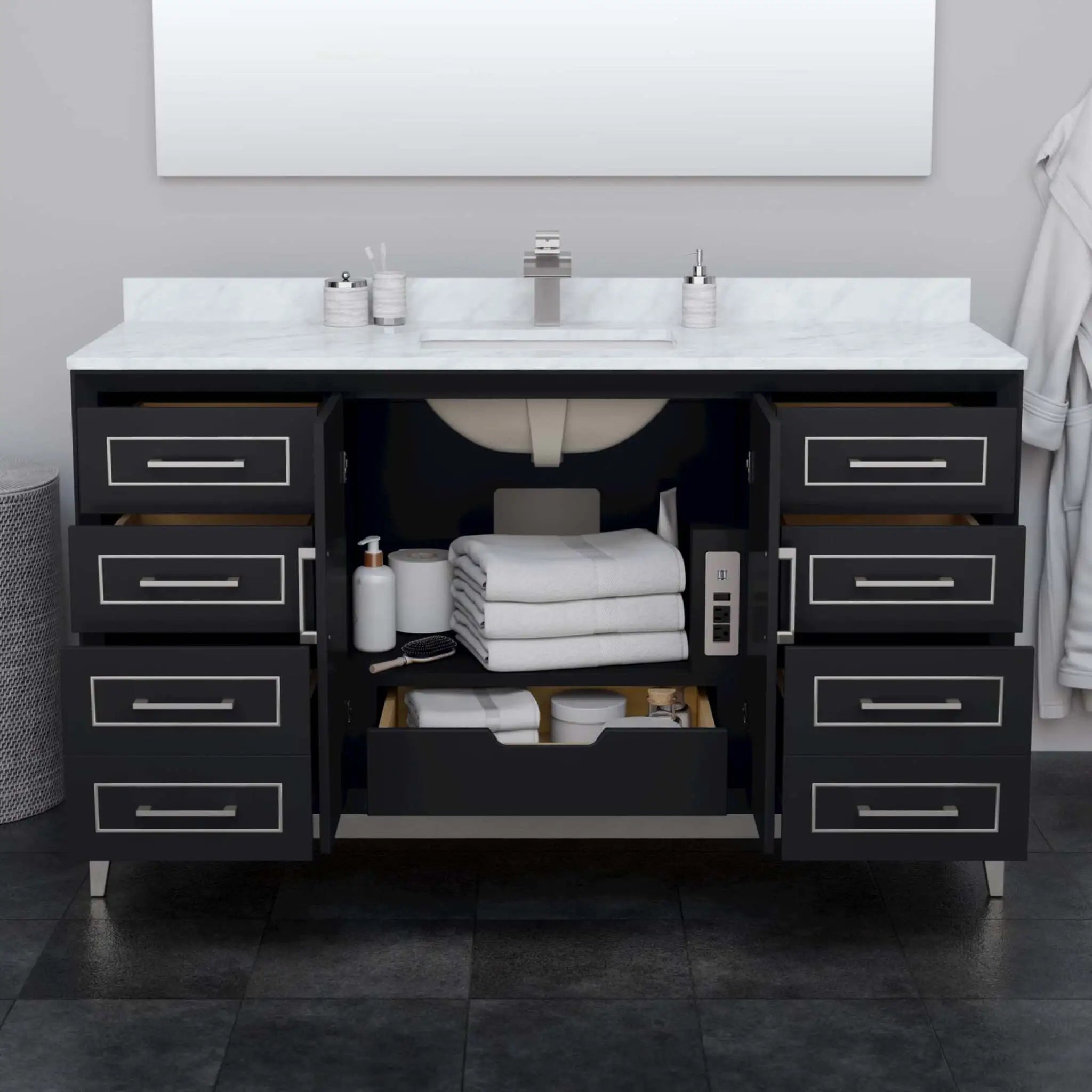 60" Marlena Single Bathroom Vanity in Black with Brushed Nickel Trim by Wyndham