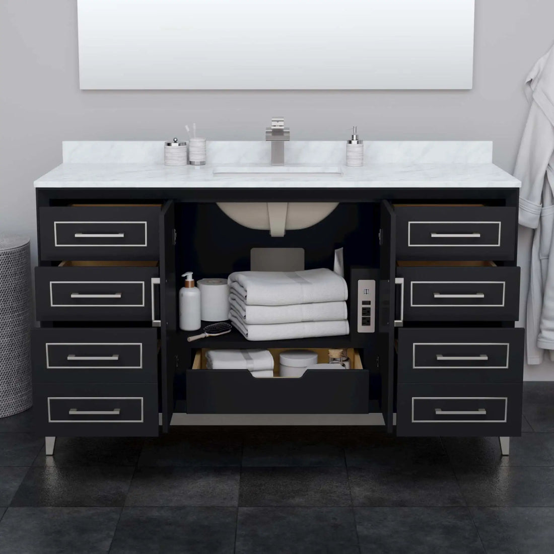 60" Marlena Single Bathroom Vanity in Black with Brushed Nickel Trim by Wyndham