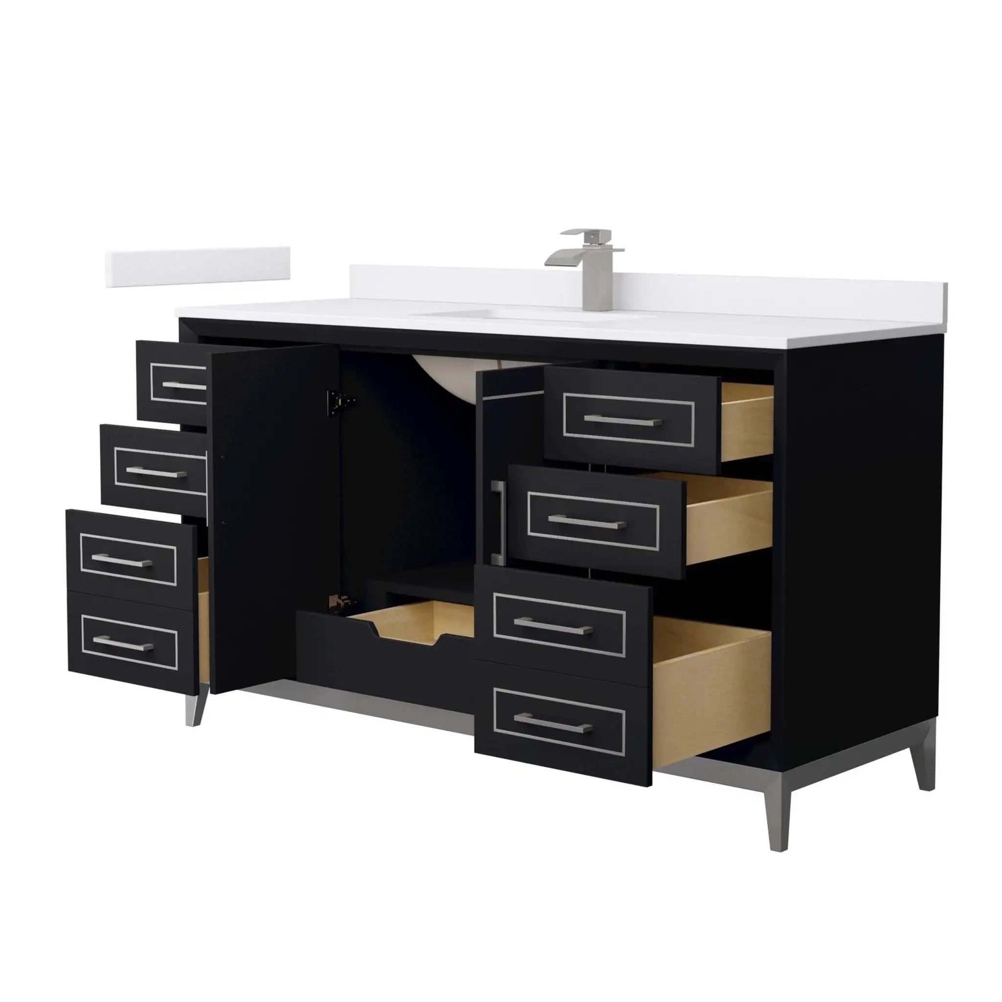 60" Marlena Single Bathroom Vanity in Black with Brushed Nickel Trim by Wyndham