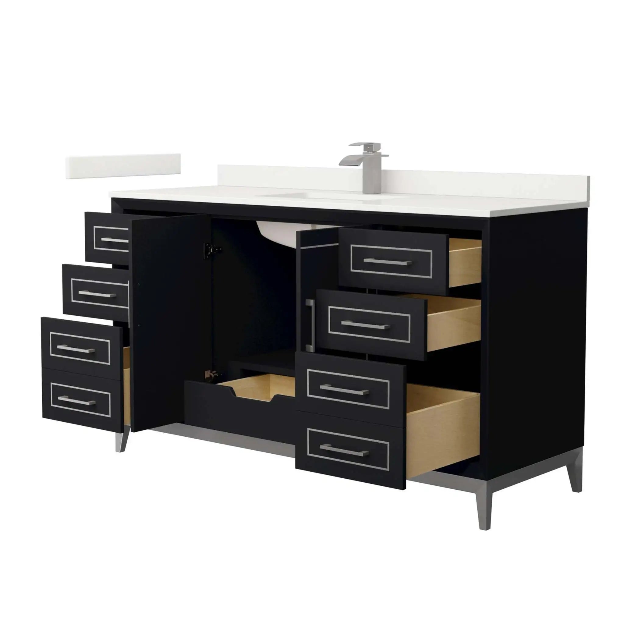 60" Marlena Single Bathroom Vanity in Black with Brushed Nickel Trim by Wyndham