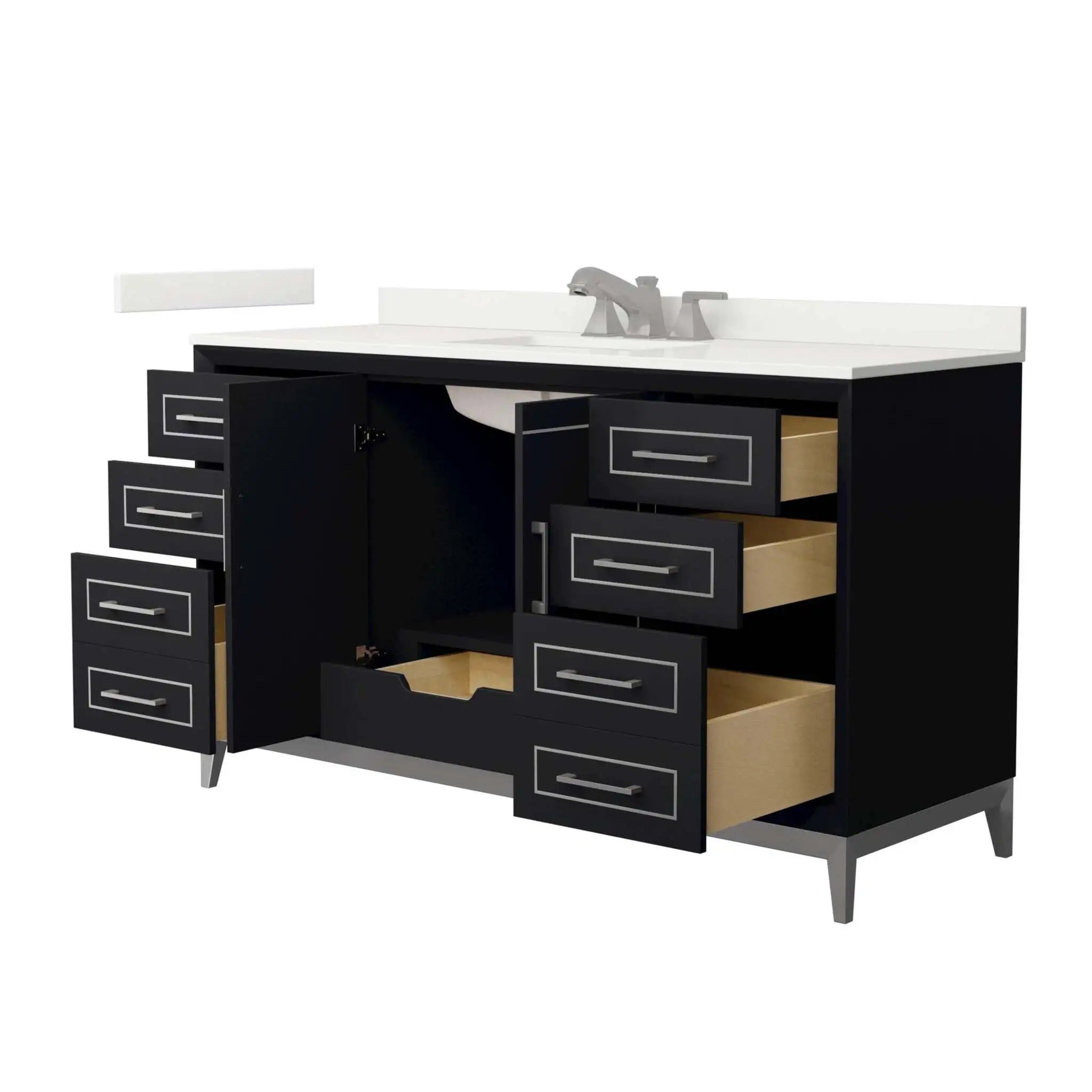60" Marlena Single Bathroom Vanity in Black with Brushed Nickel Trim by Wyndham