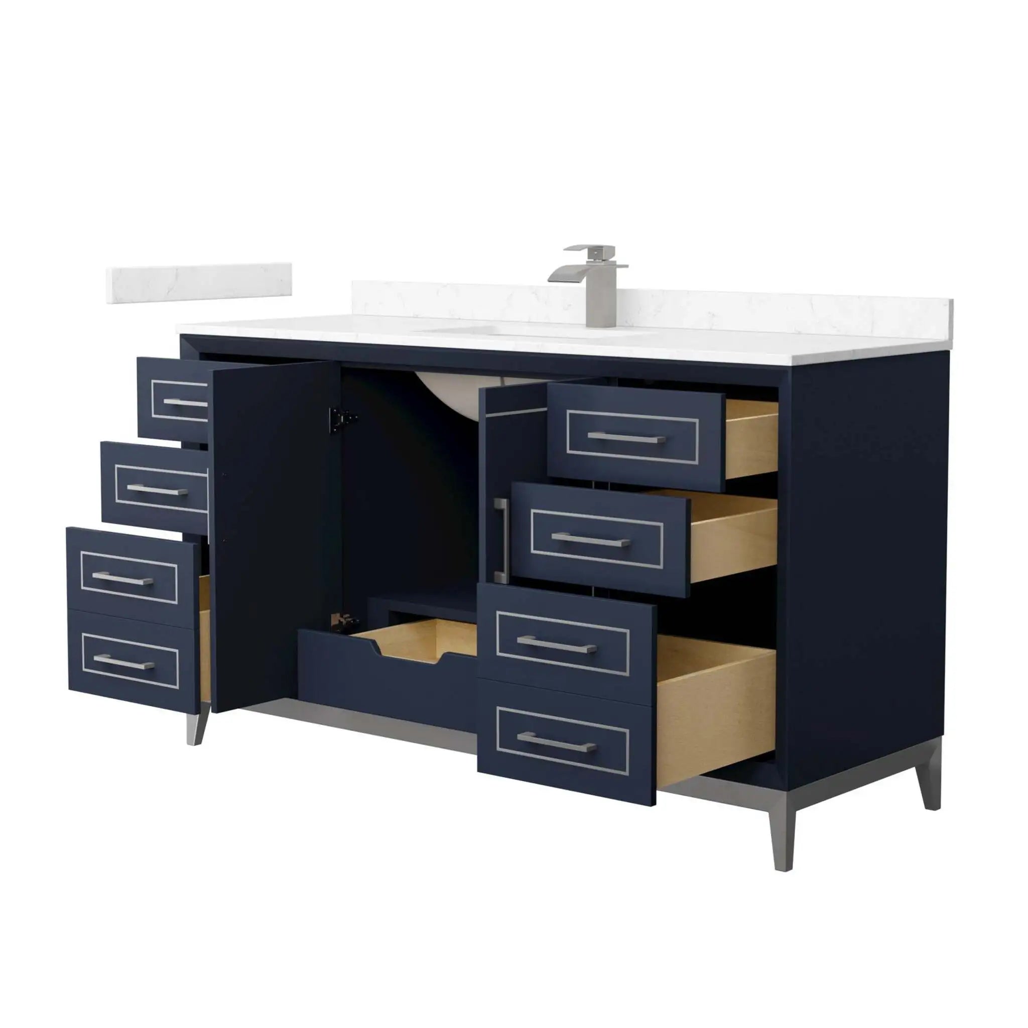 60" Marlena Single Bathroom Vanity in Dark Blue with Brushed Nickel Trim by Wyndham