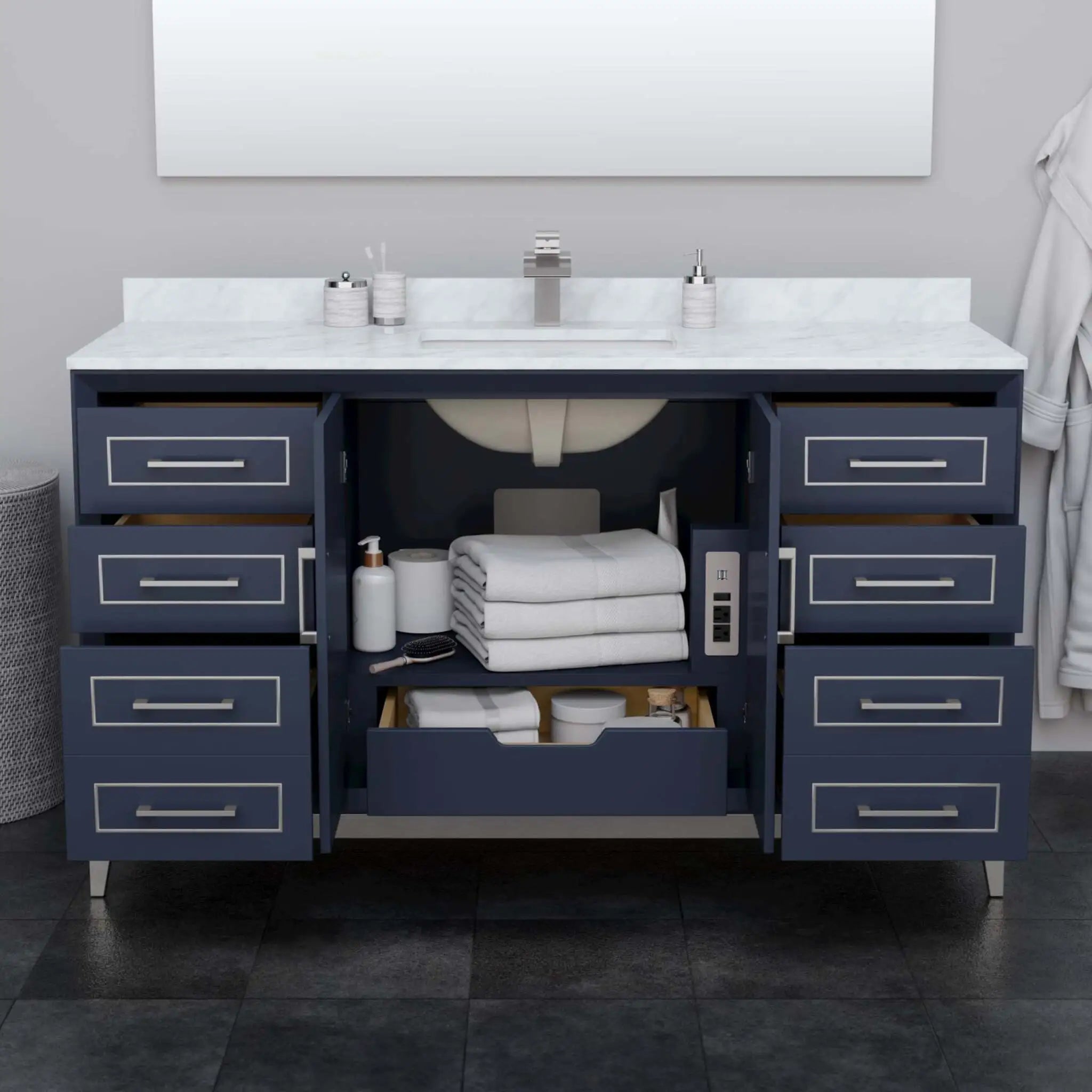 60" Marlena Single Bathroom Vanity in Dark Blue with Brushed Nickel Trim by Wyndham
