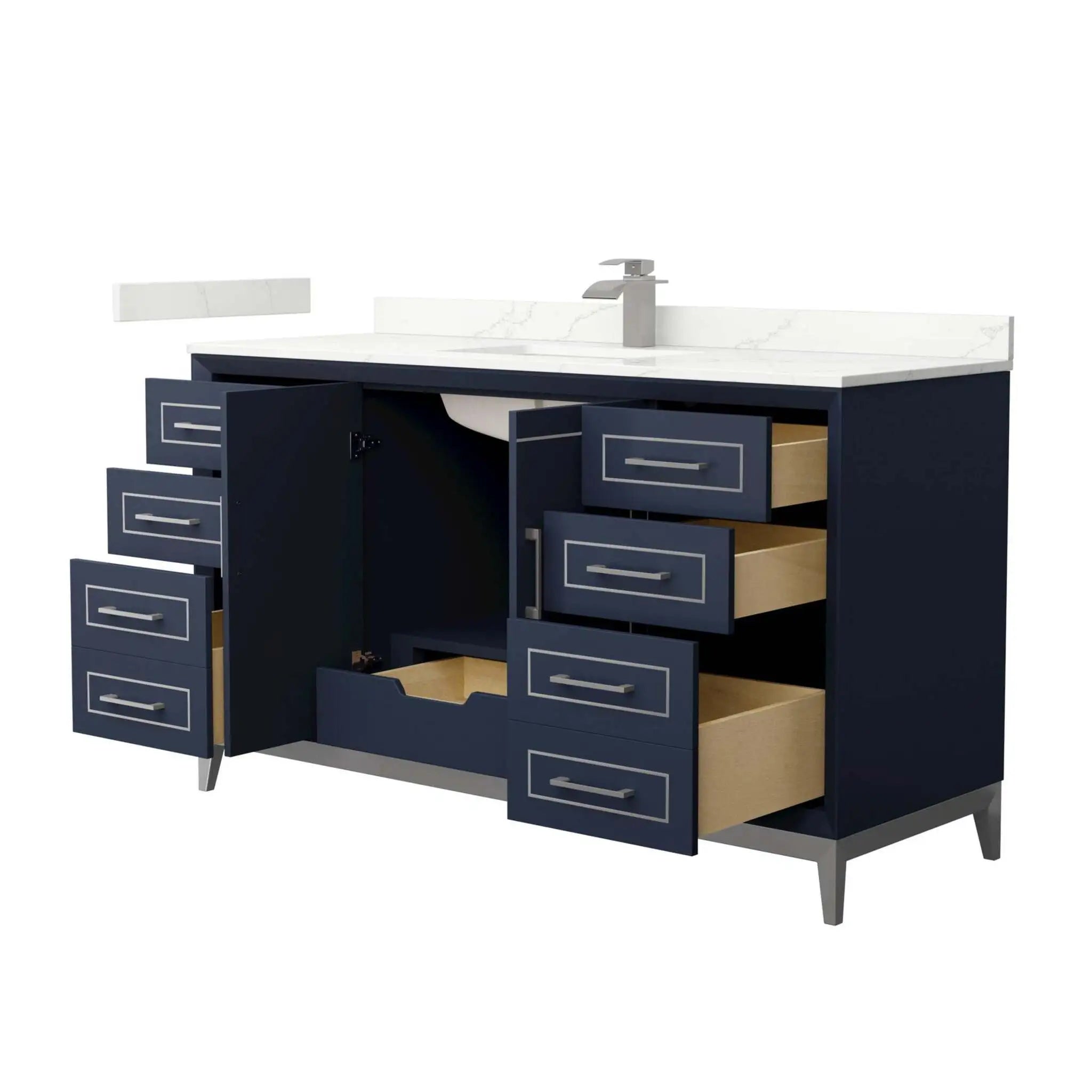 60" Marlena Single Bathroom Vanity in Dark Blue with Brushed Nickel Trim by Wyndham