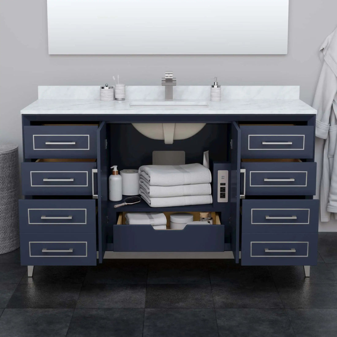 60" Marlena Single Bathroom Vanity in Dark Blue with Brushed Nickel Trim by Wyndham