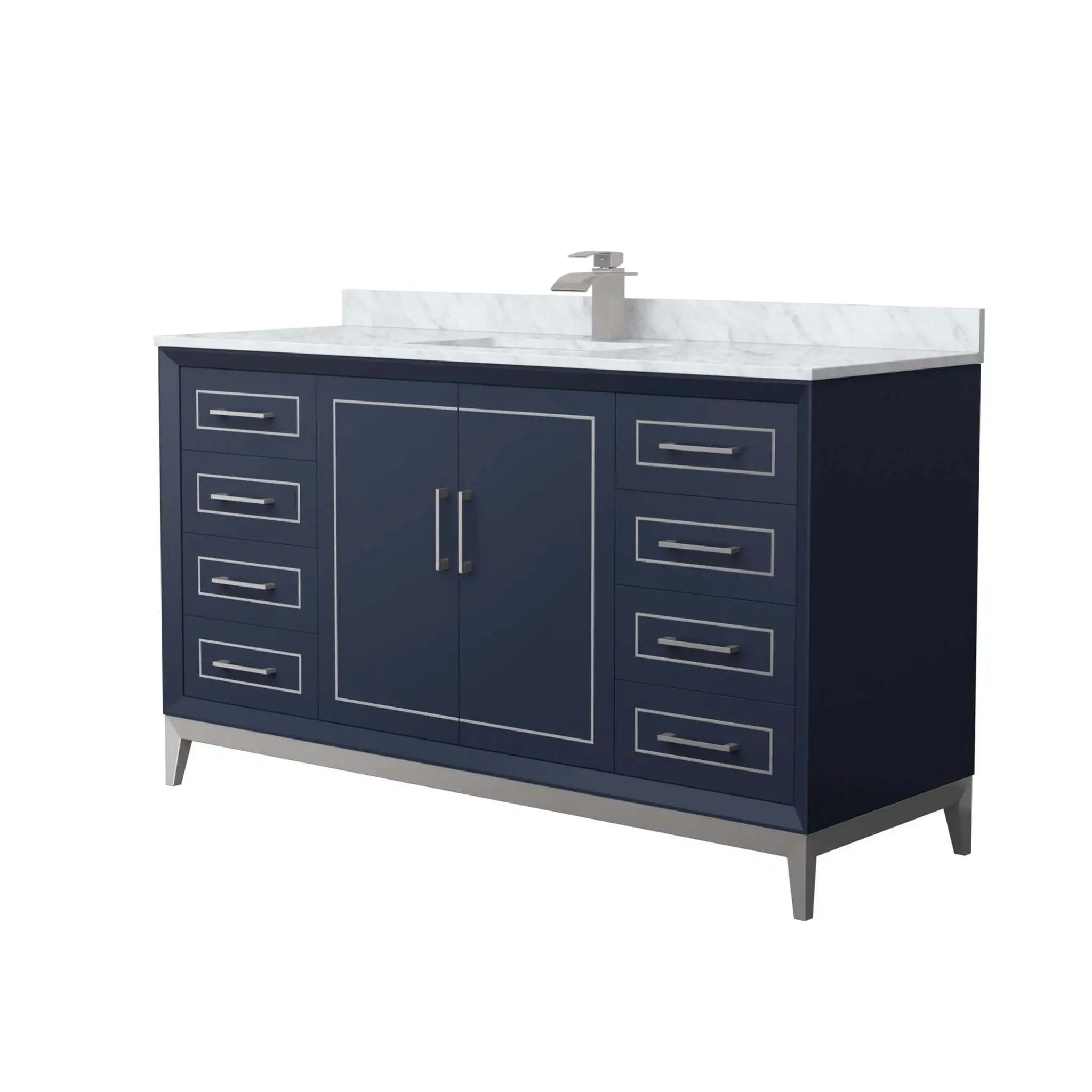 60" Marlena Single Bathroom Vanity in Dark Blue with Brushed Nickel Trim by Wyndham