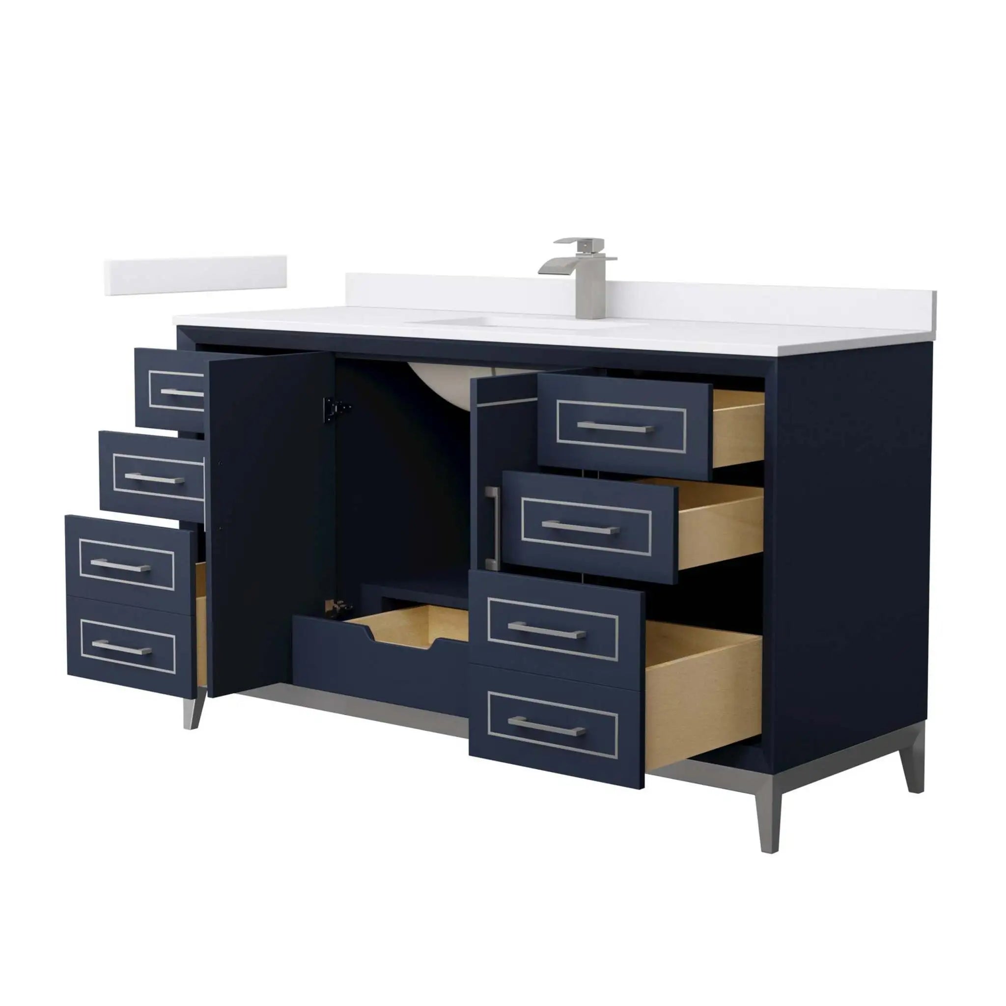 60" Marlena Single Bathroom Vanity in Dark Blue with Brushed Nickel Trim by Wyndham