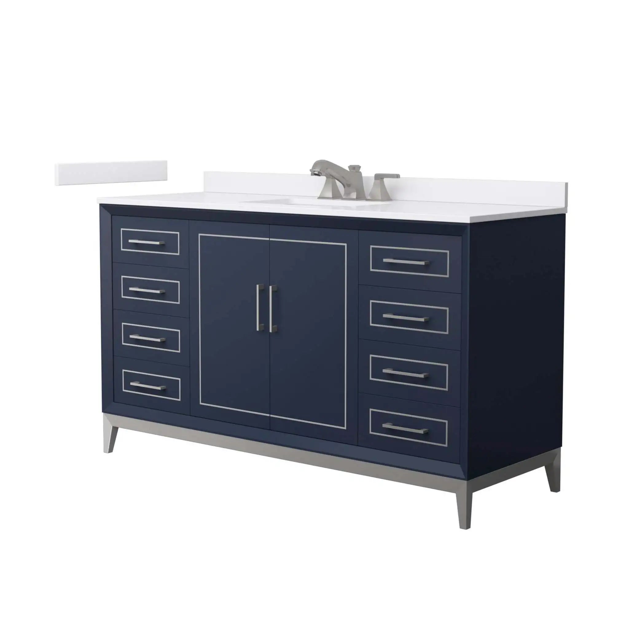 60" Marlena Single Bathroom Vanity in Dark Blue with Brushed Nickel Trim by Wyndham