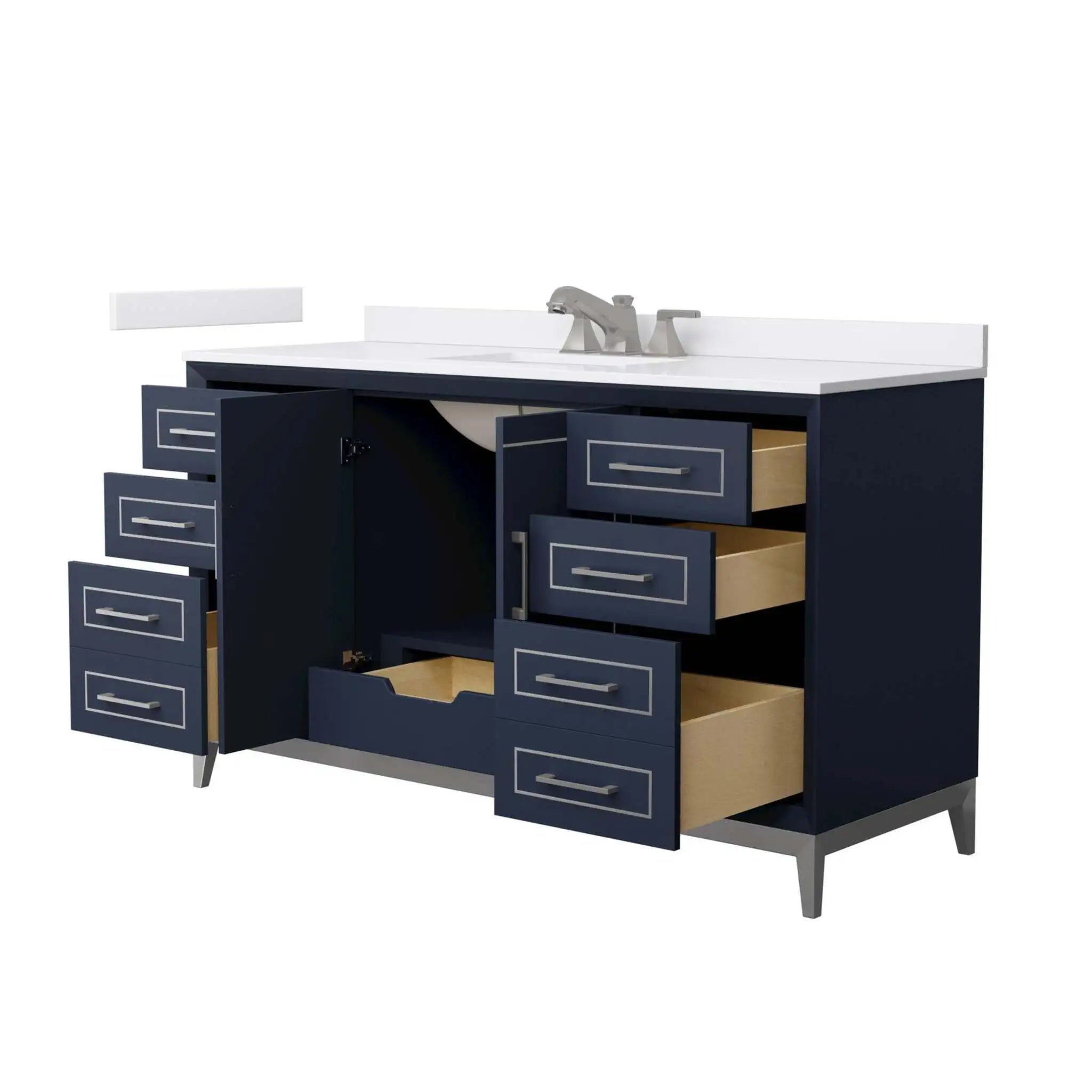 60" Marlena Single Bathroom Vanity in Dark Blue with Brushed Nickel Trim by Wyndham