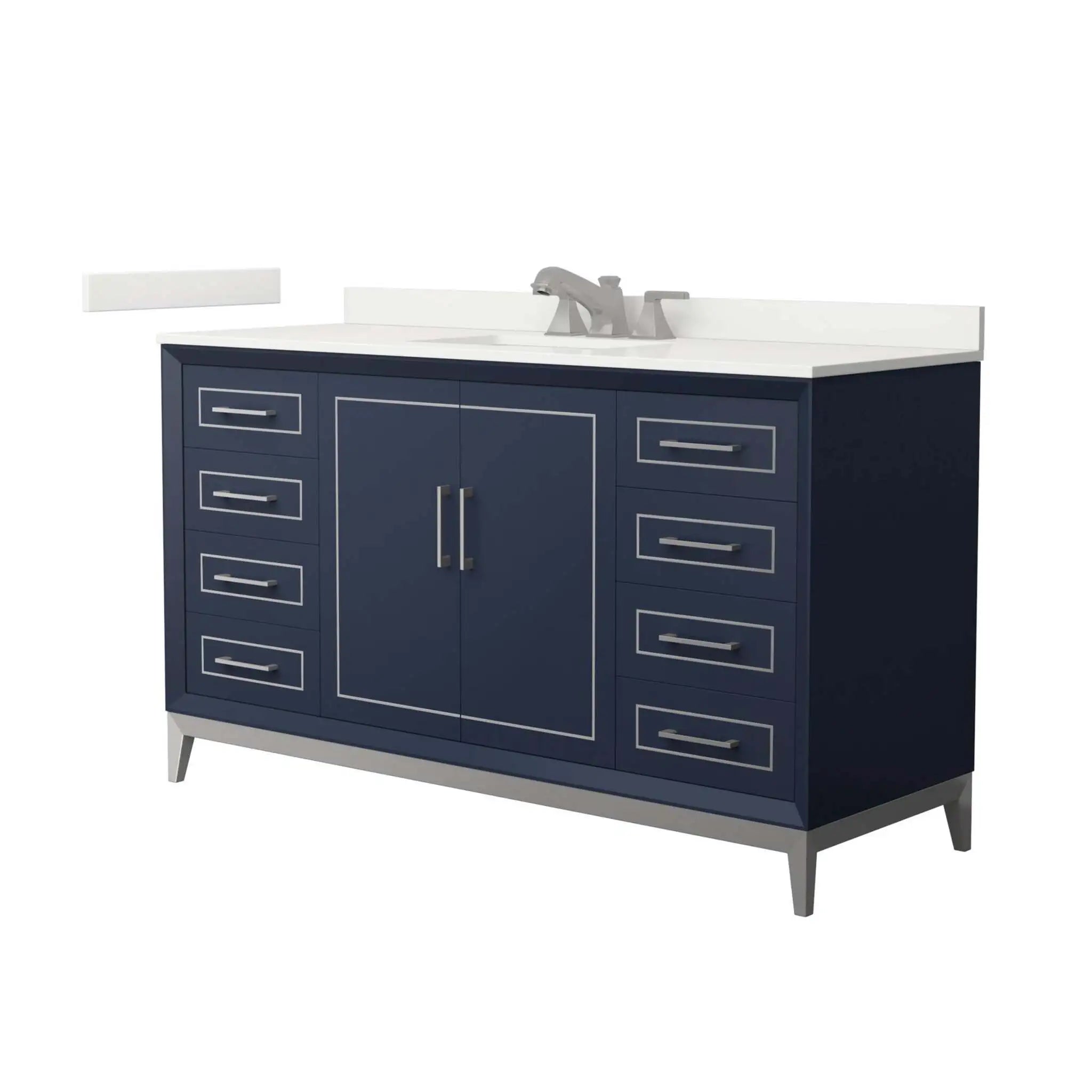 60" Marlena Single Bathroom Vanity in Dark Blue with Brushed Nickel Trim by Wyndham