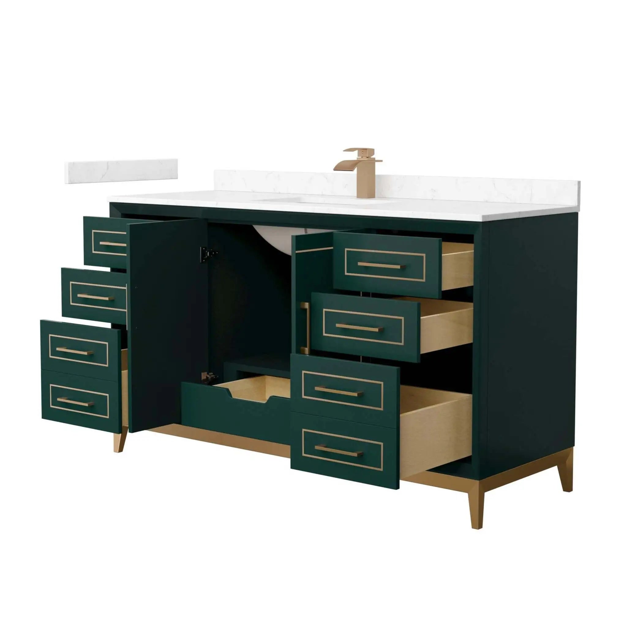 60" Marlena Single Bathroom Vanity in Green with Satin Bronze Trim by Wyndham