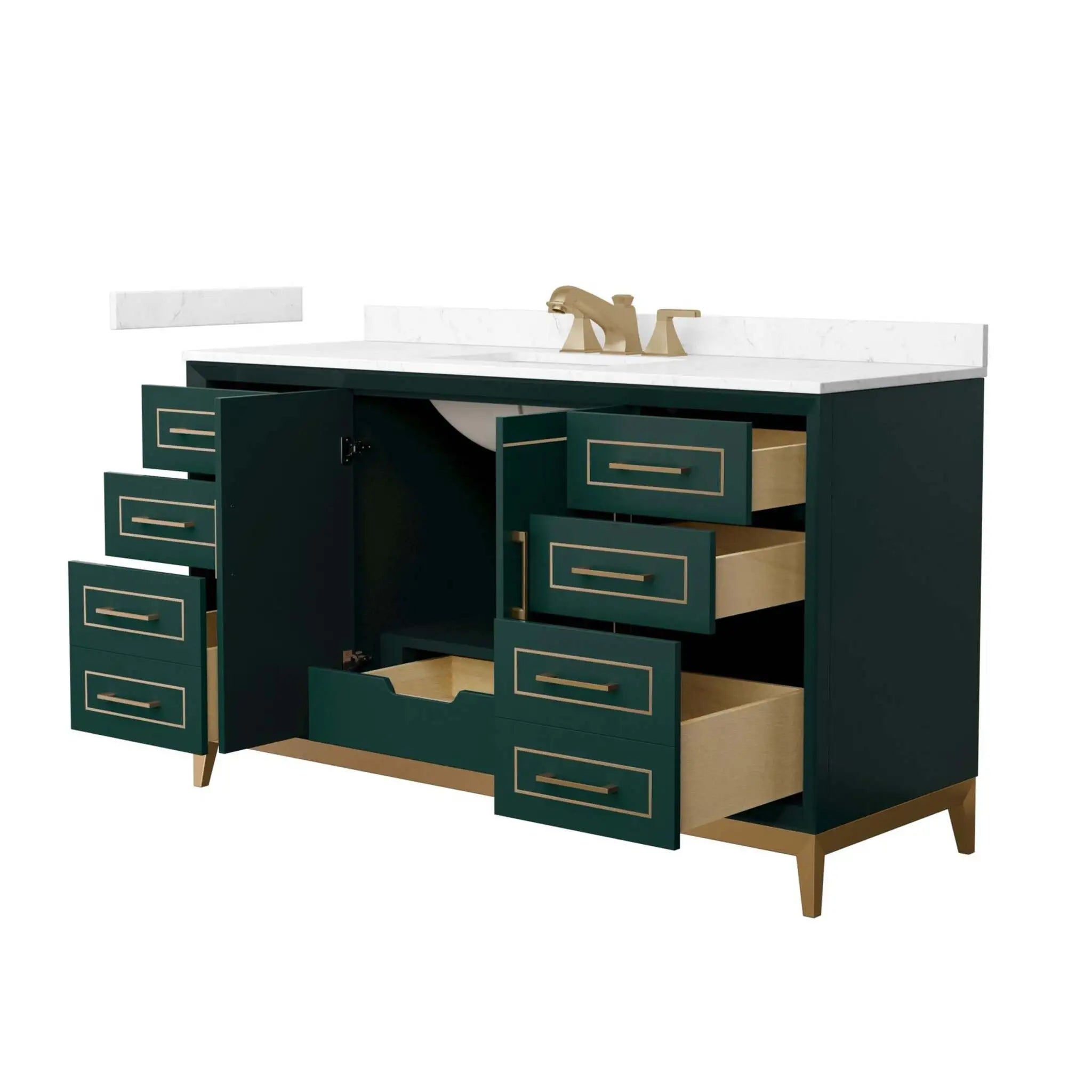 60" Marlena Single Bathroom Vanity in Green with Satin Bronze Trim by Wyndham
