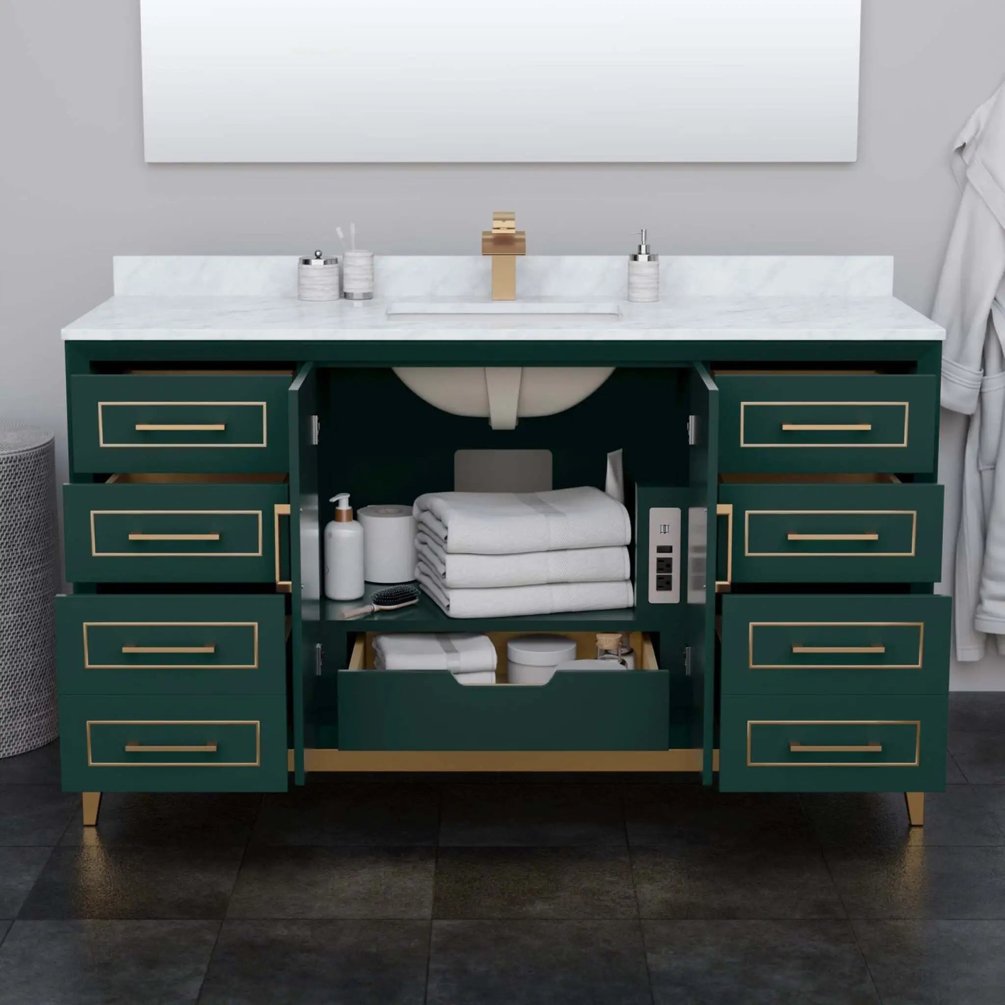 60" Marlena Single Bathroom Vanity in Green with Satin Bronze Trim by Wyndham