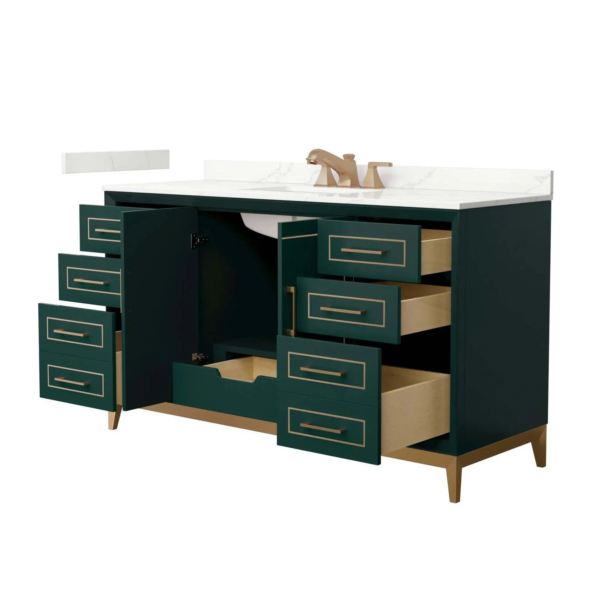 60" Marlena Single Bathroom Vanity in Green with Satin Bronze Trim by Wyndham