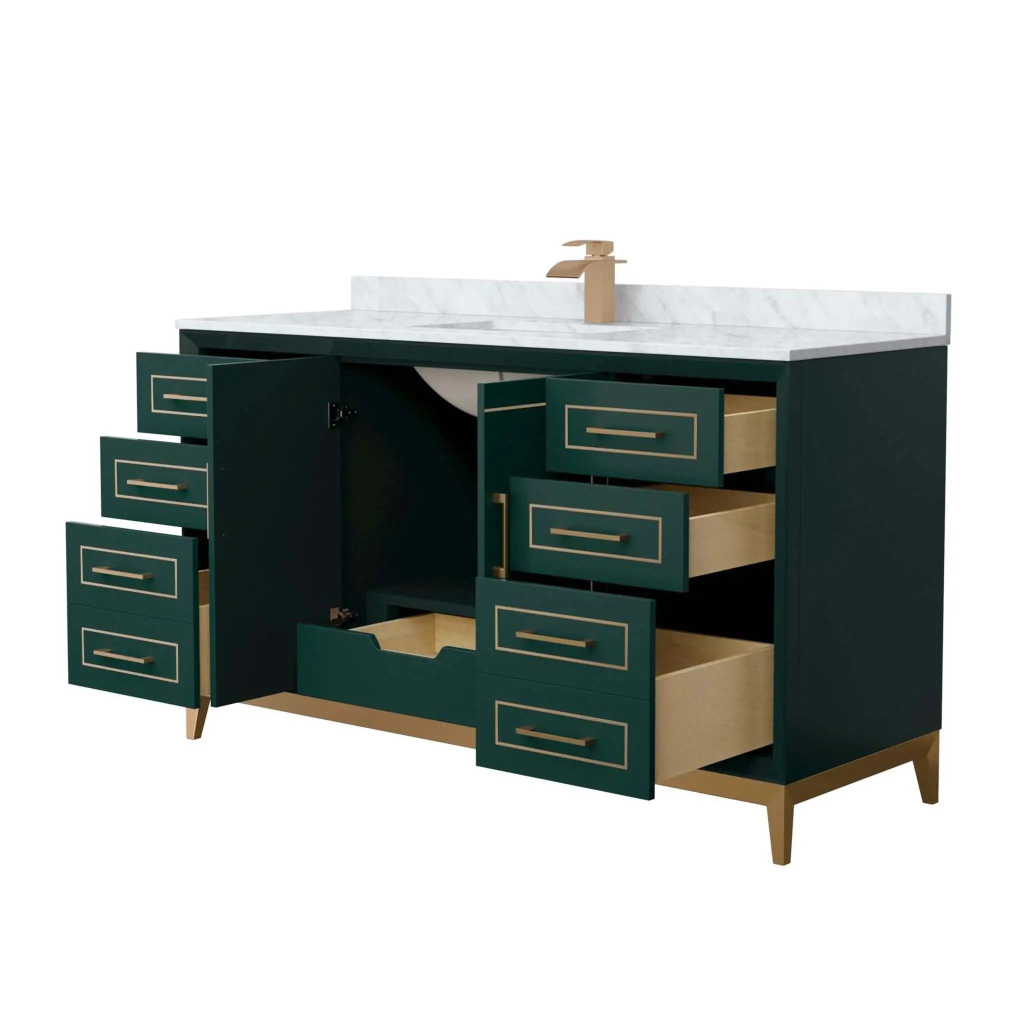 60" Marlena Single Bathroom Vanity in Green with Satin Bronze Trim by Wyndham