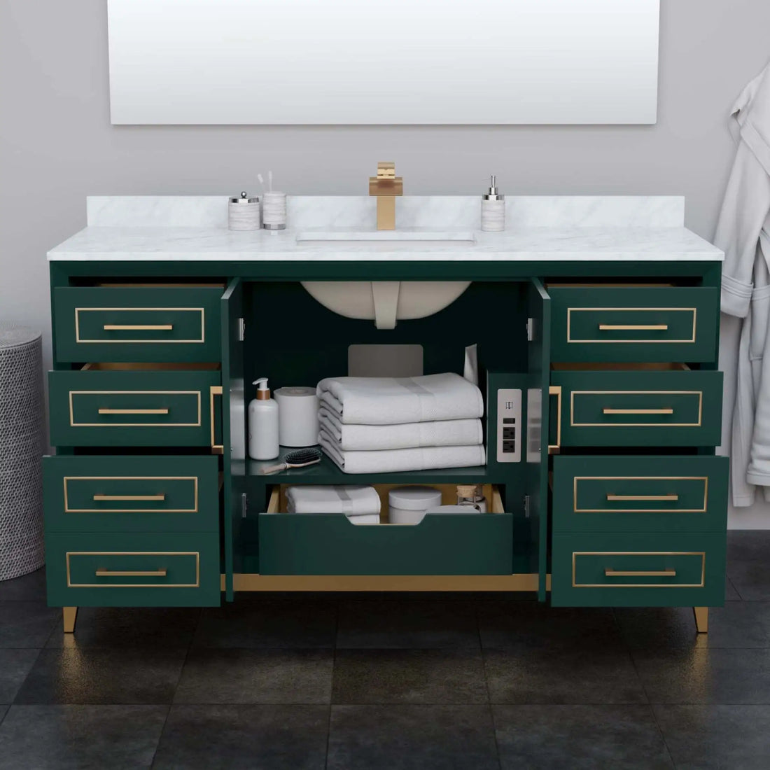 60" Marlena Single Bathroom Vanity in Green with Satin Bronze Trim by Wyndham
