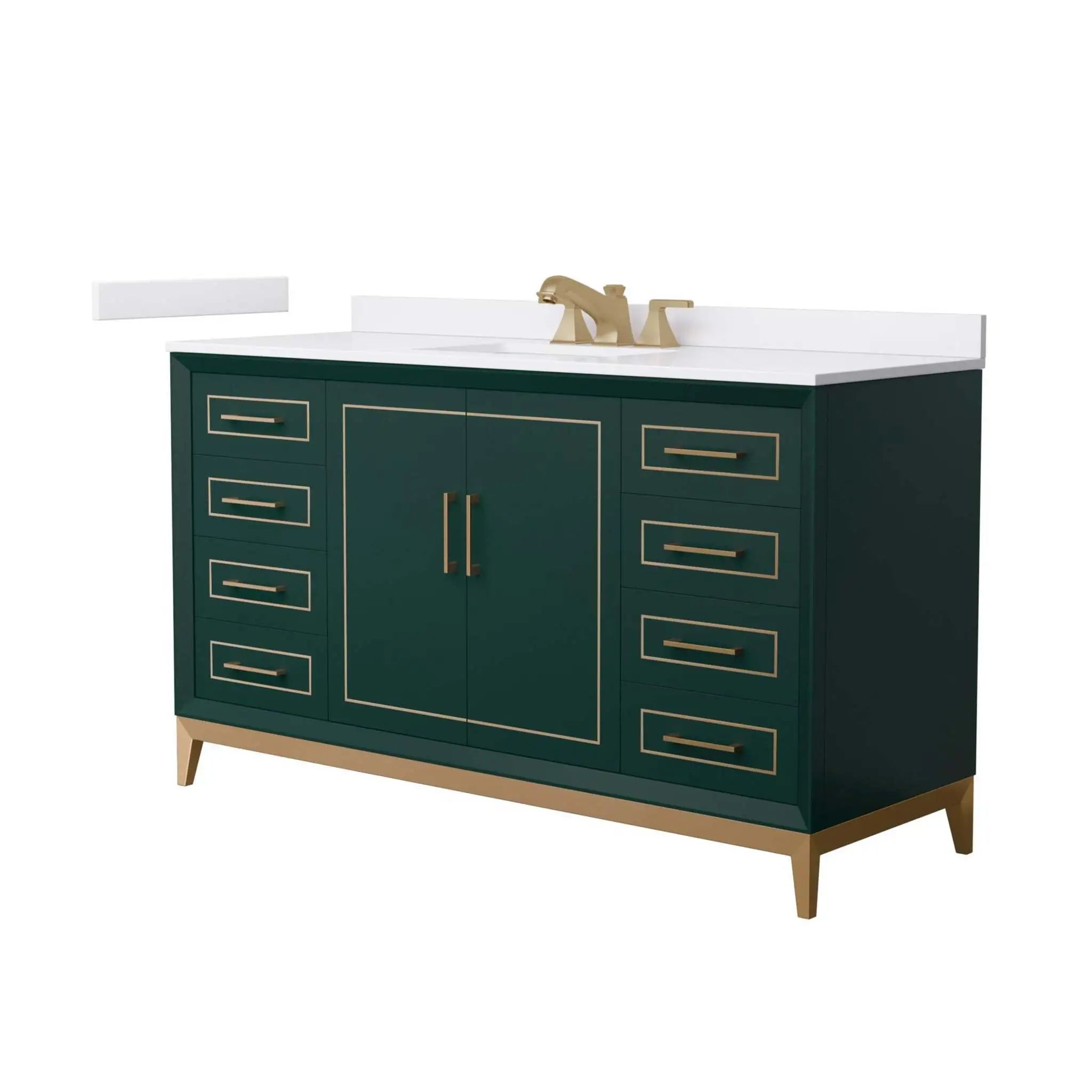60" Marlena Single Bathroom Vanity in Green with Satin Bronze Trim by Wyndham